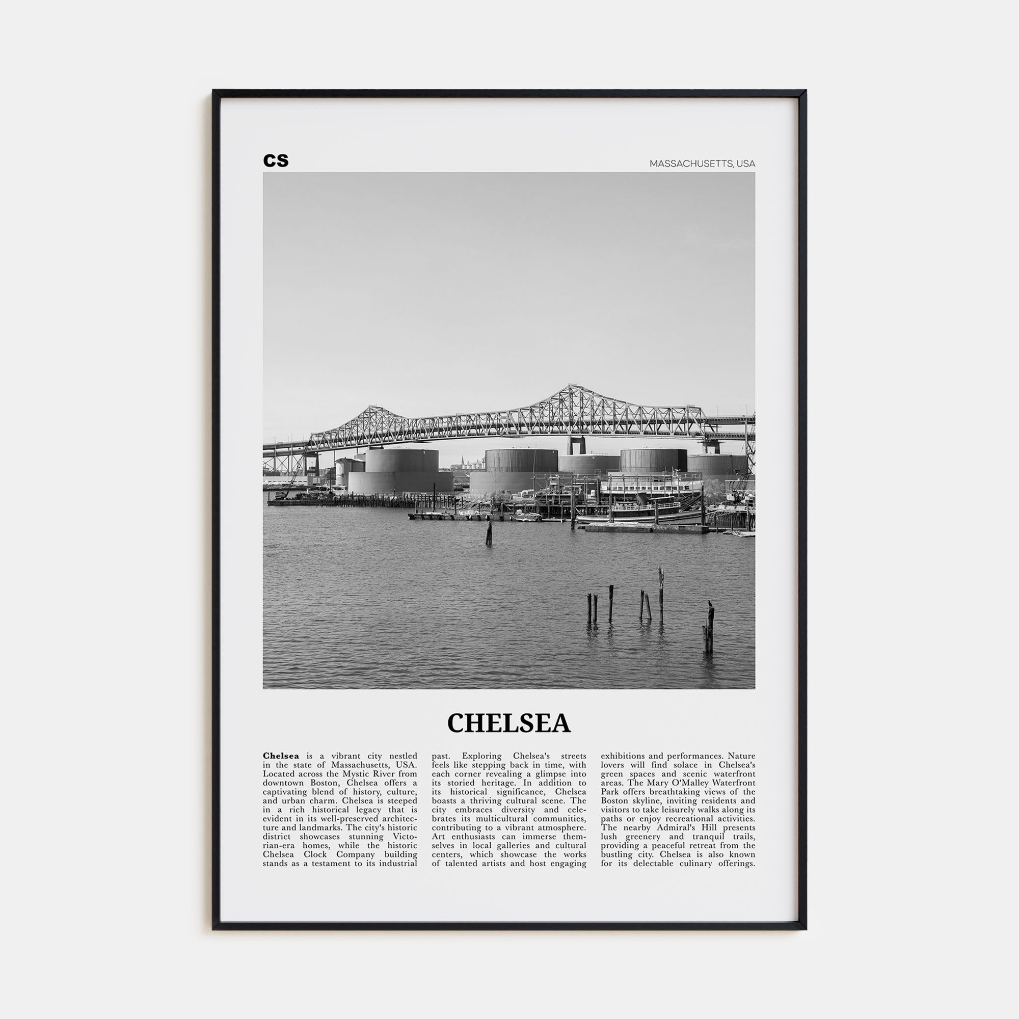Chelsea, Massachusetts Travel B&W Poster