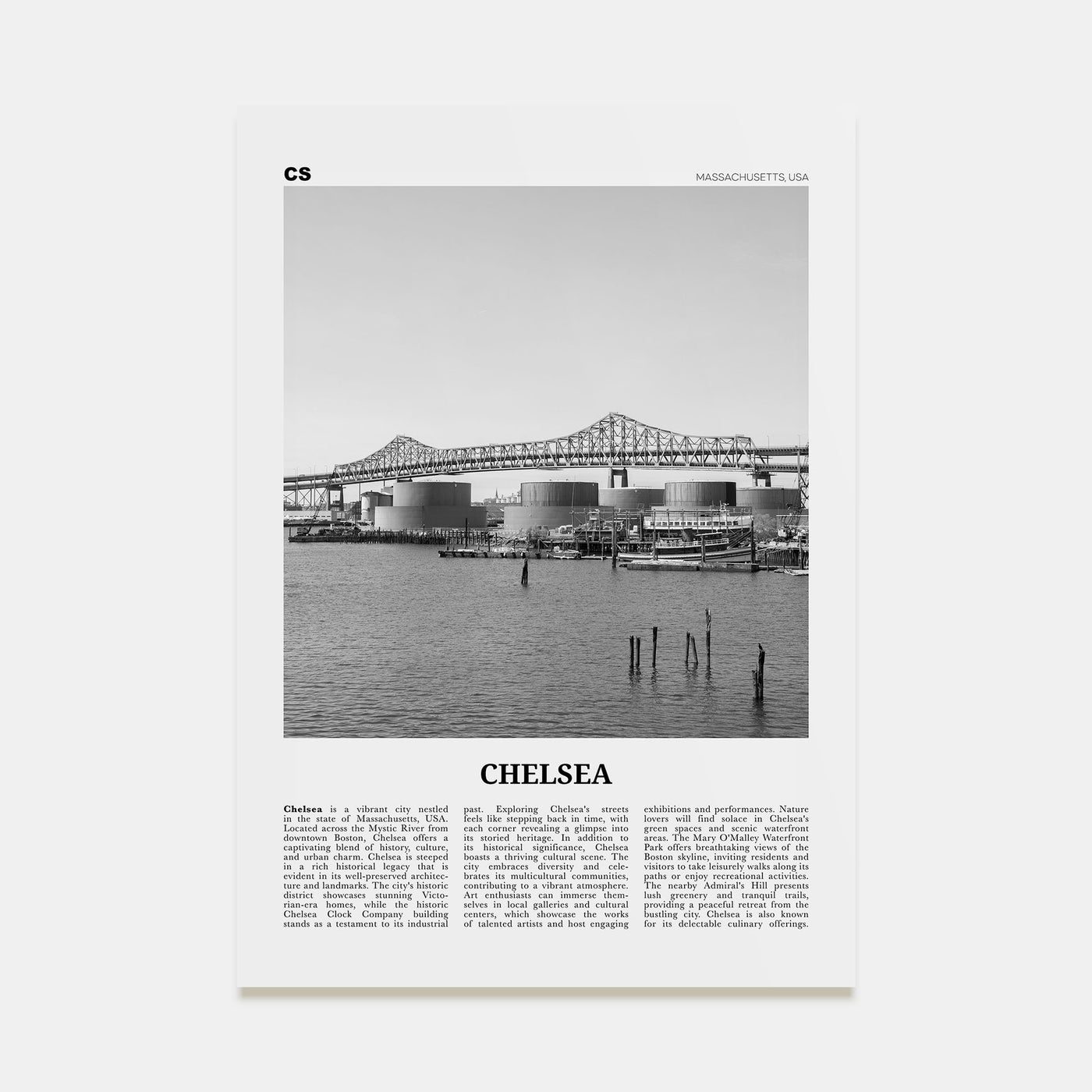 Chelsea, Massachusetts Travel B&W Poster