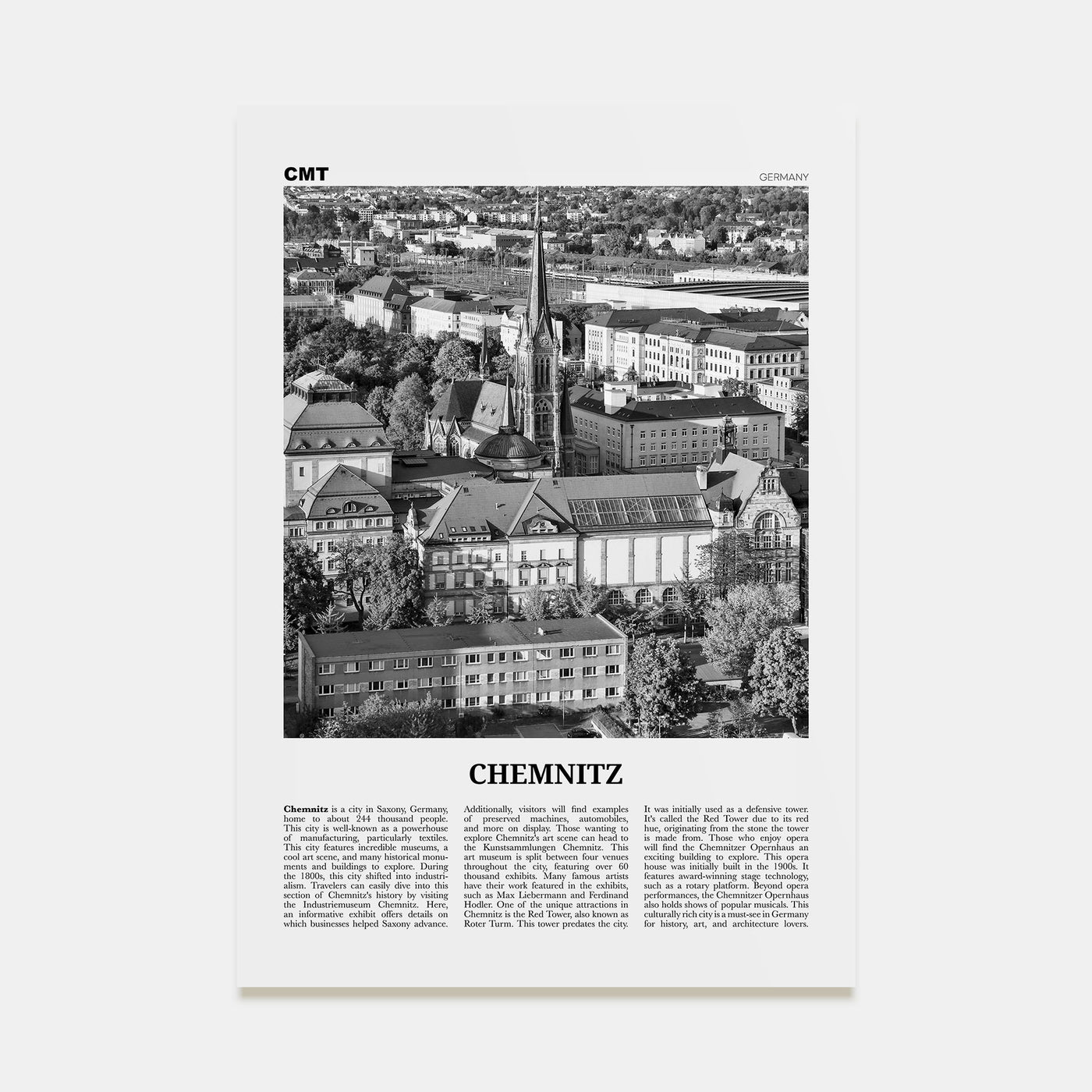 Chemnitz Travel B&W Poster