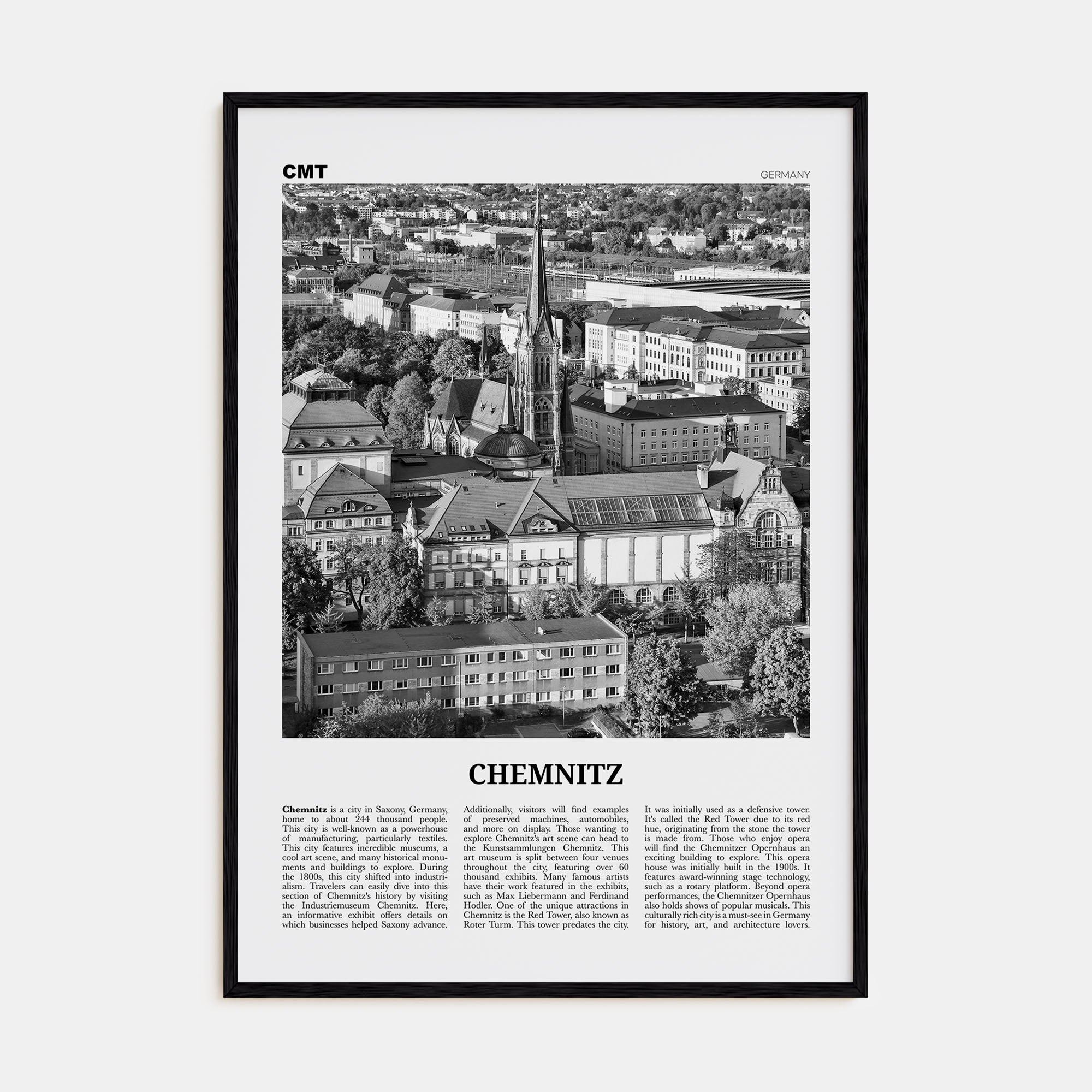 Chemnitz Travel B&W Poster