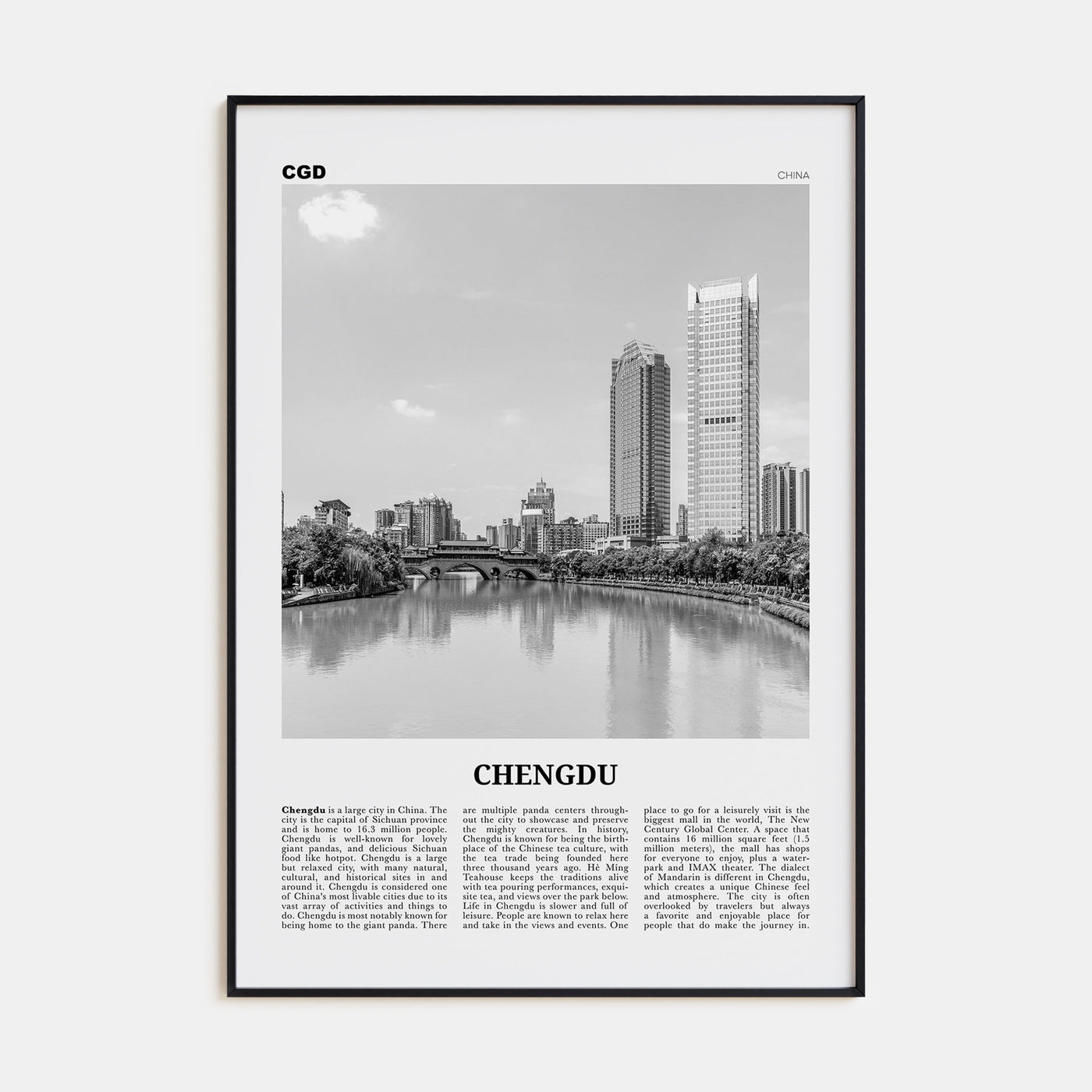Chengdu Travel B&W Poster