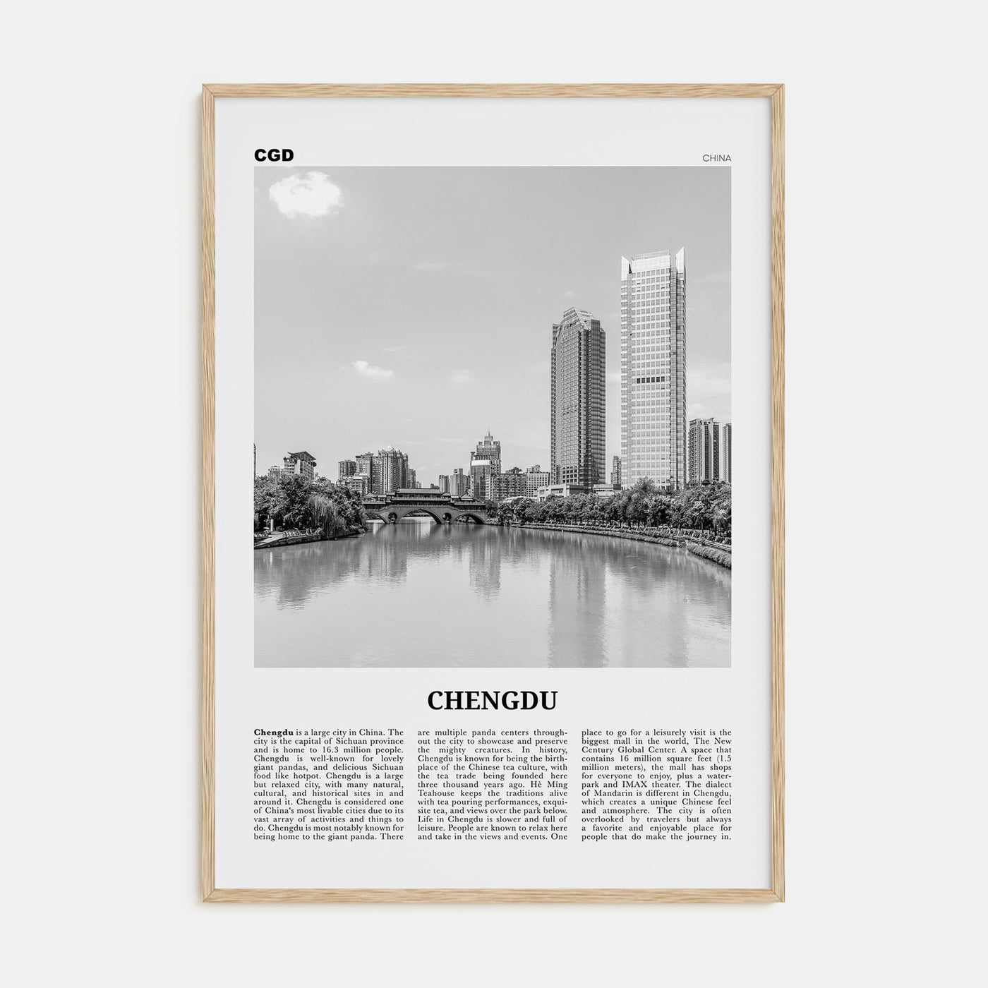 Chengdu Travel B&W Poster