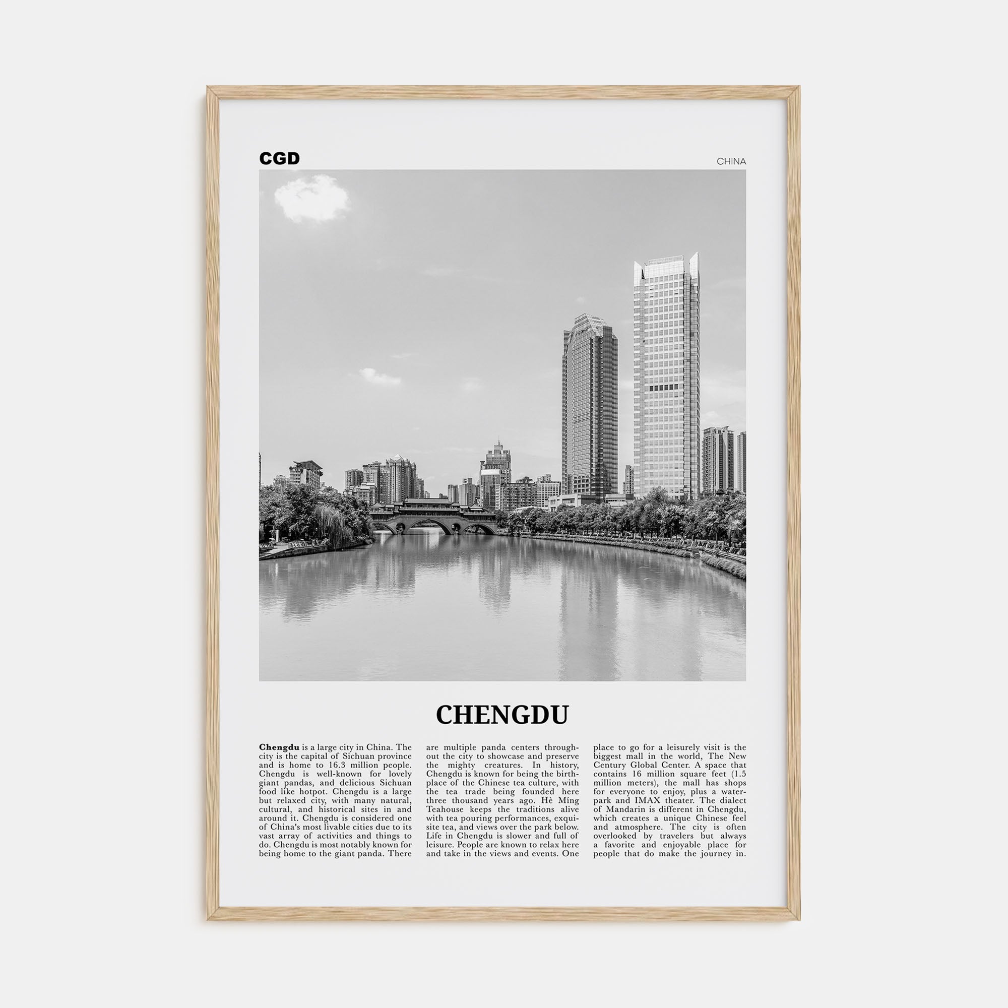 Chengdu Travel B&W Poster
