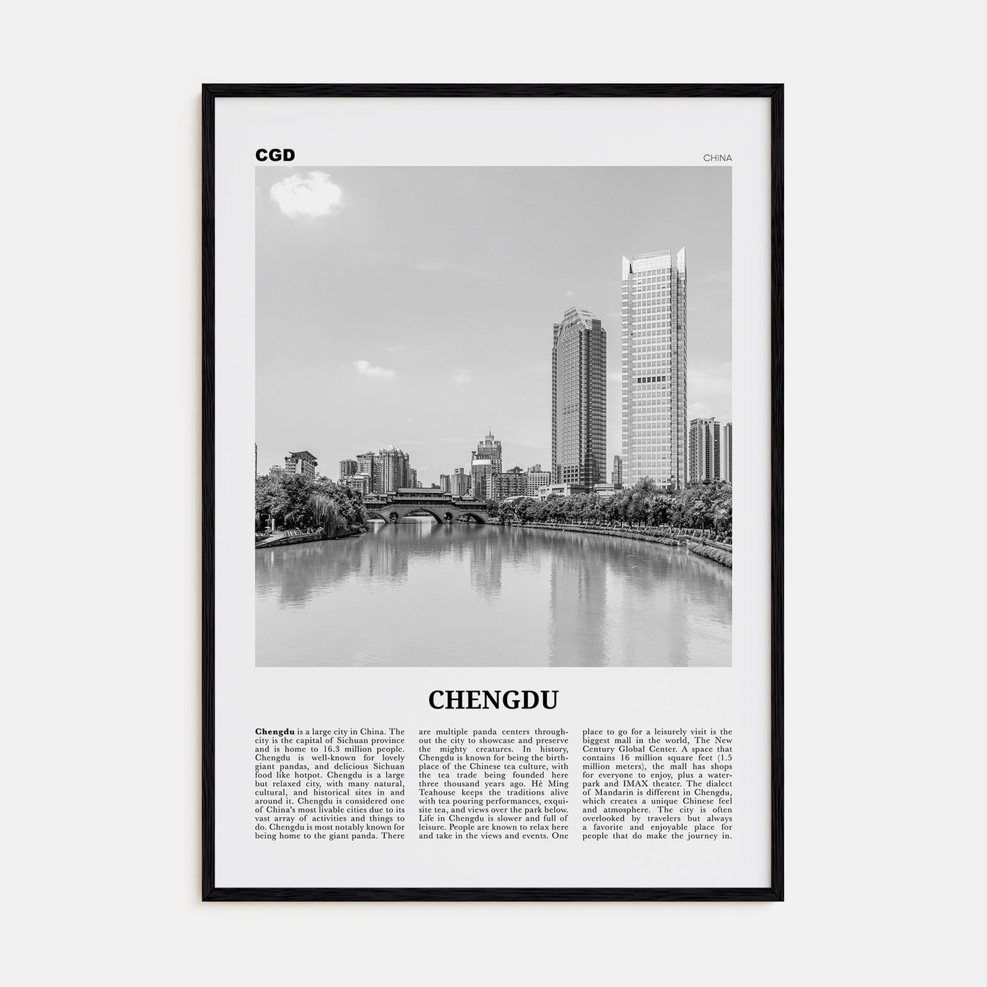 Chengdu Travel B&W Poster