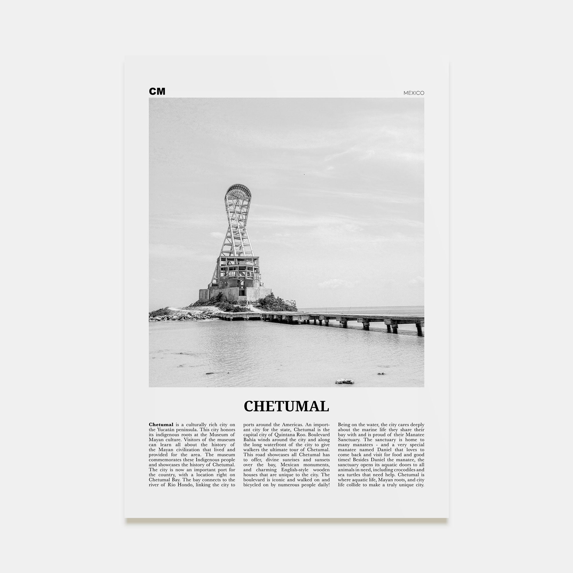 Chetumal Travel B&W Poster