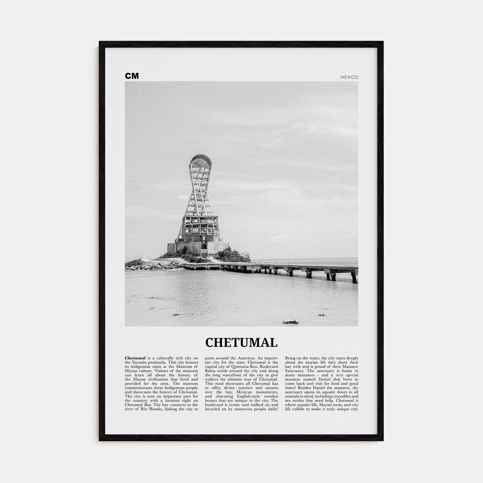 Chetumal Travel B&W Poster