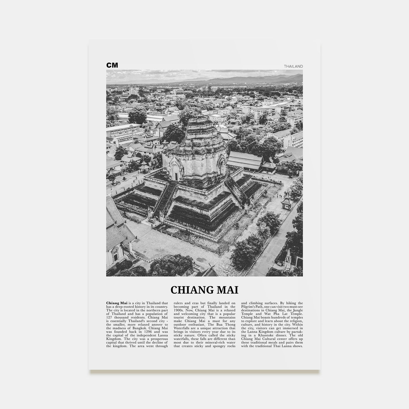 Chiang Mai Travel B&W Poster