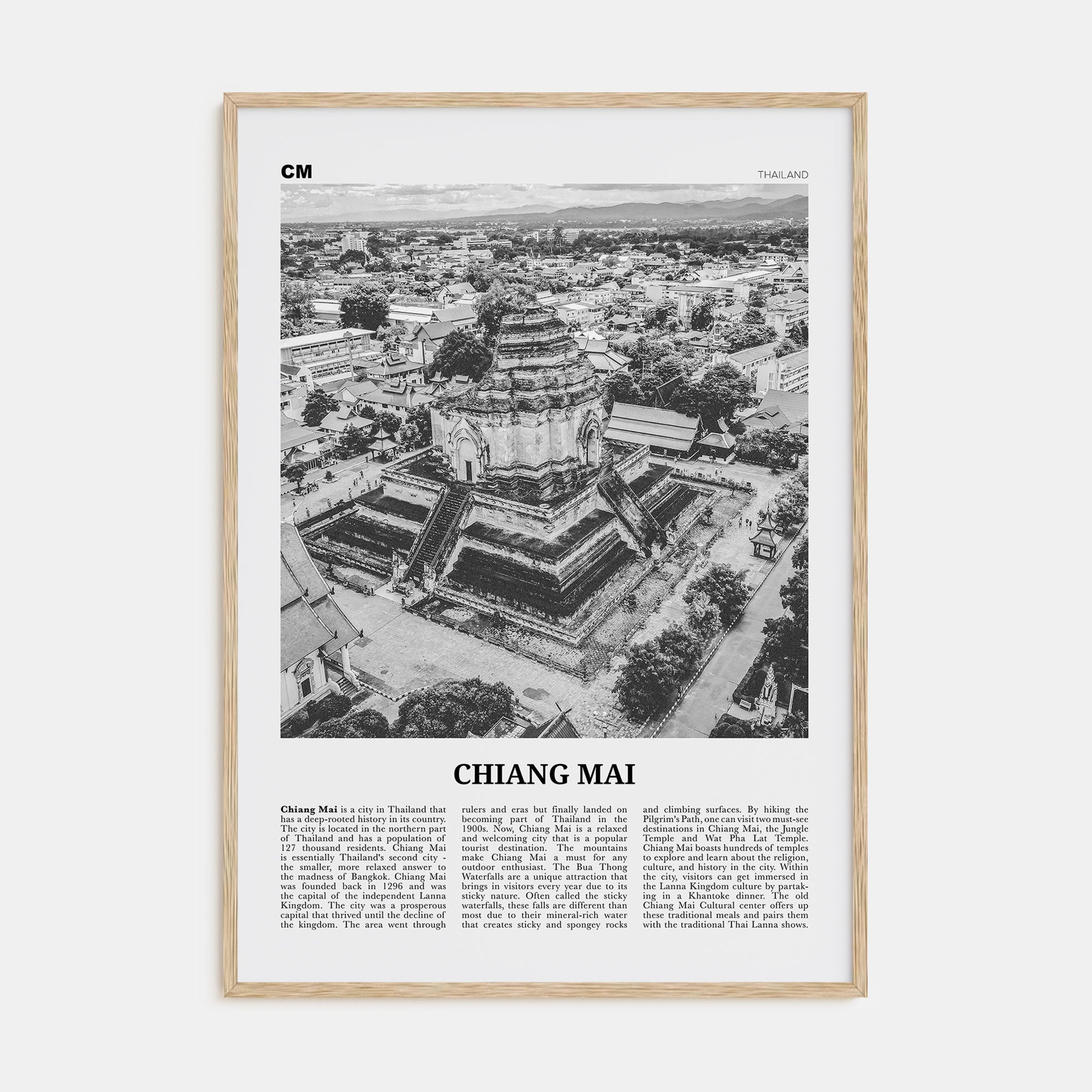 Chiang Mai Travel B&W Poster