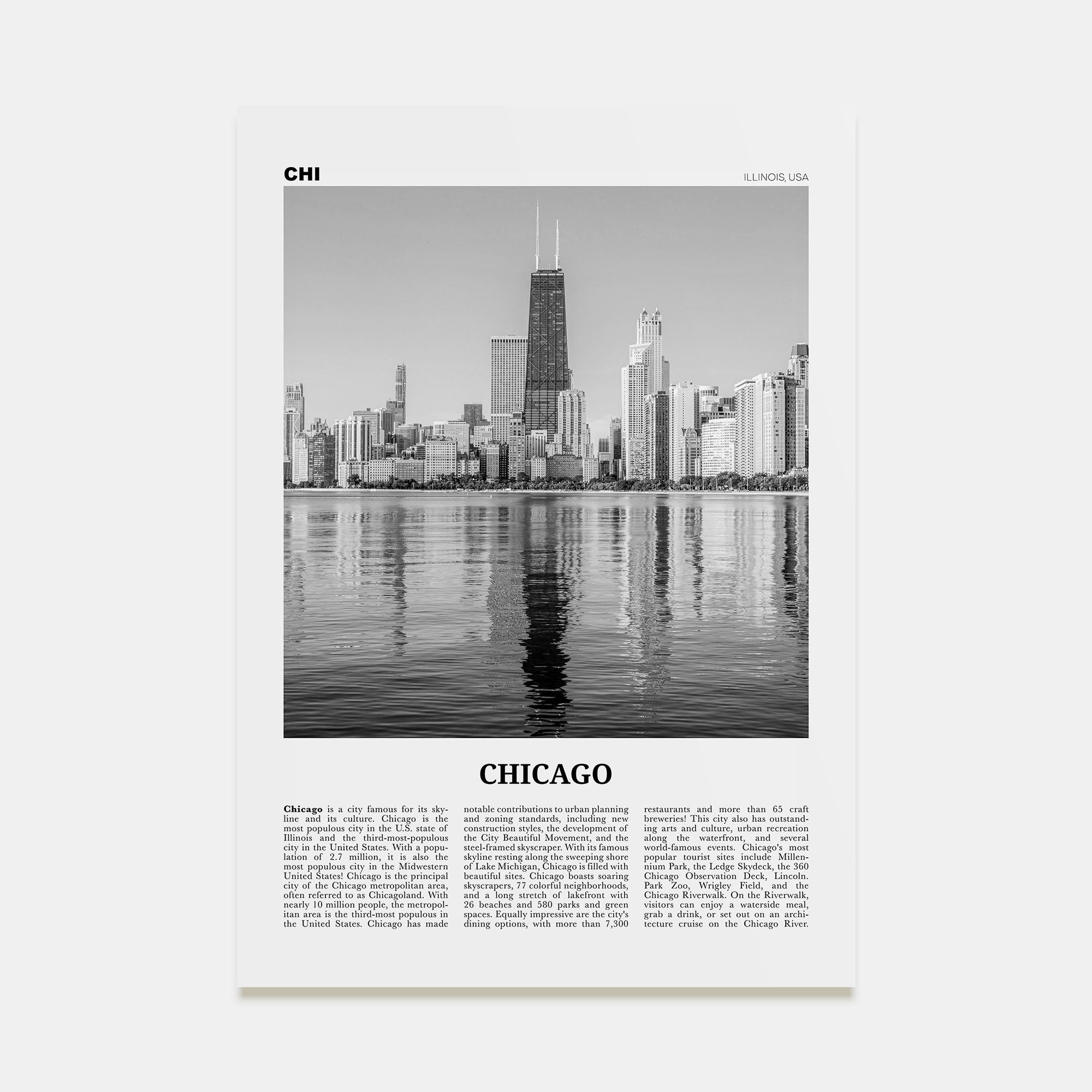 Chicago Travel B&W No 2 Poster
