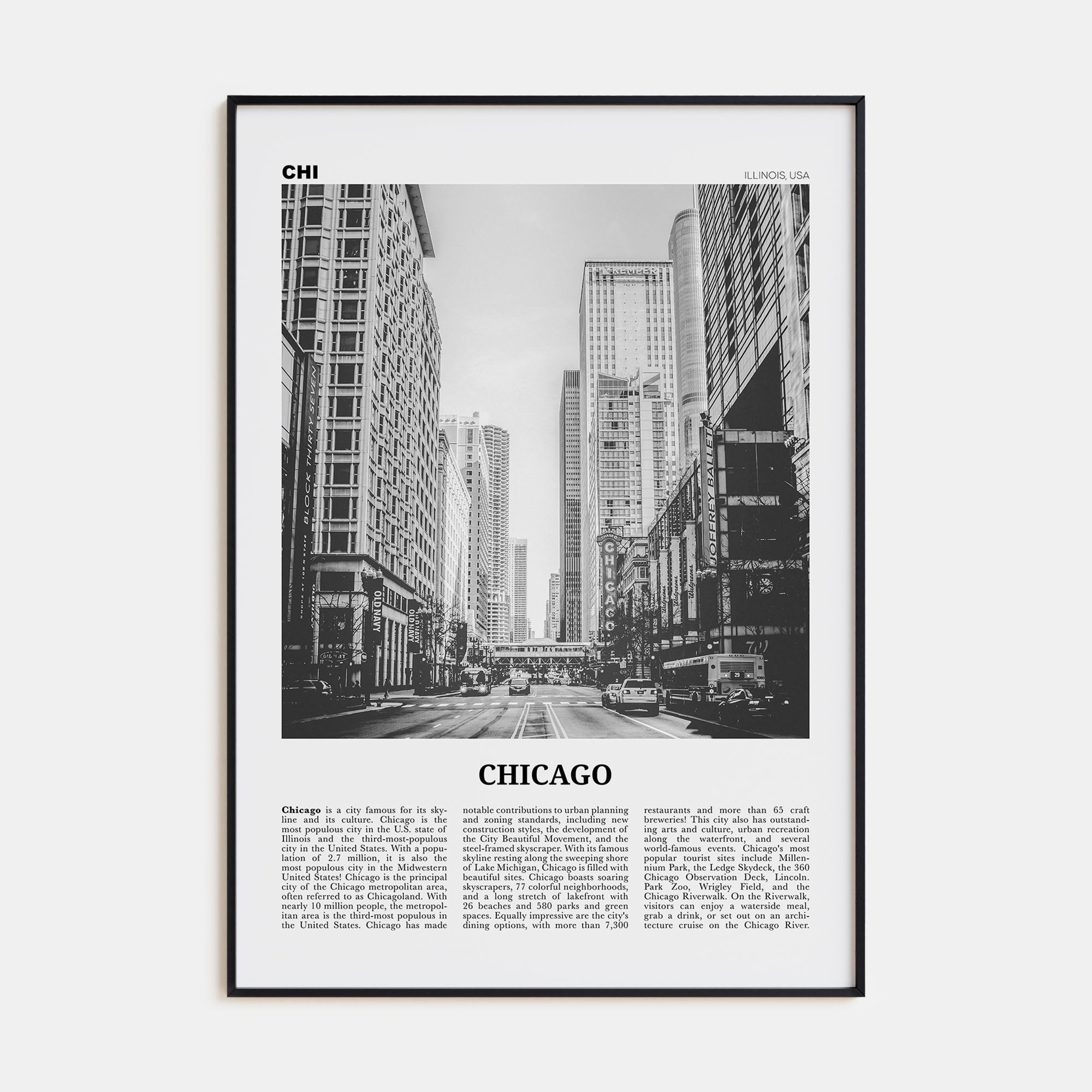 Chicago Travel B&W No 3 Poster