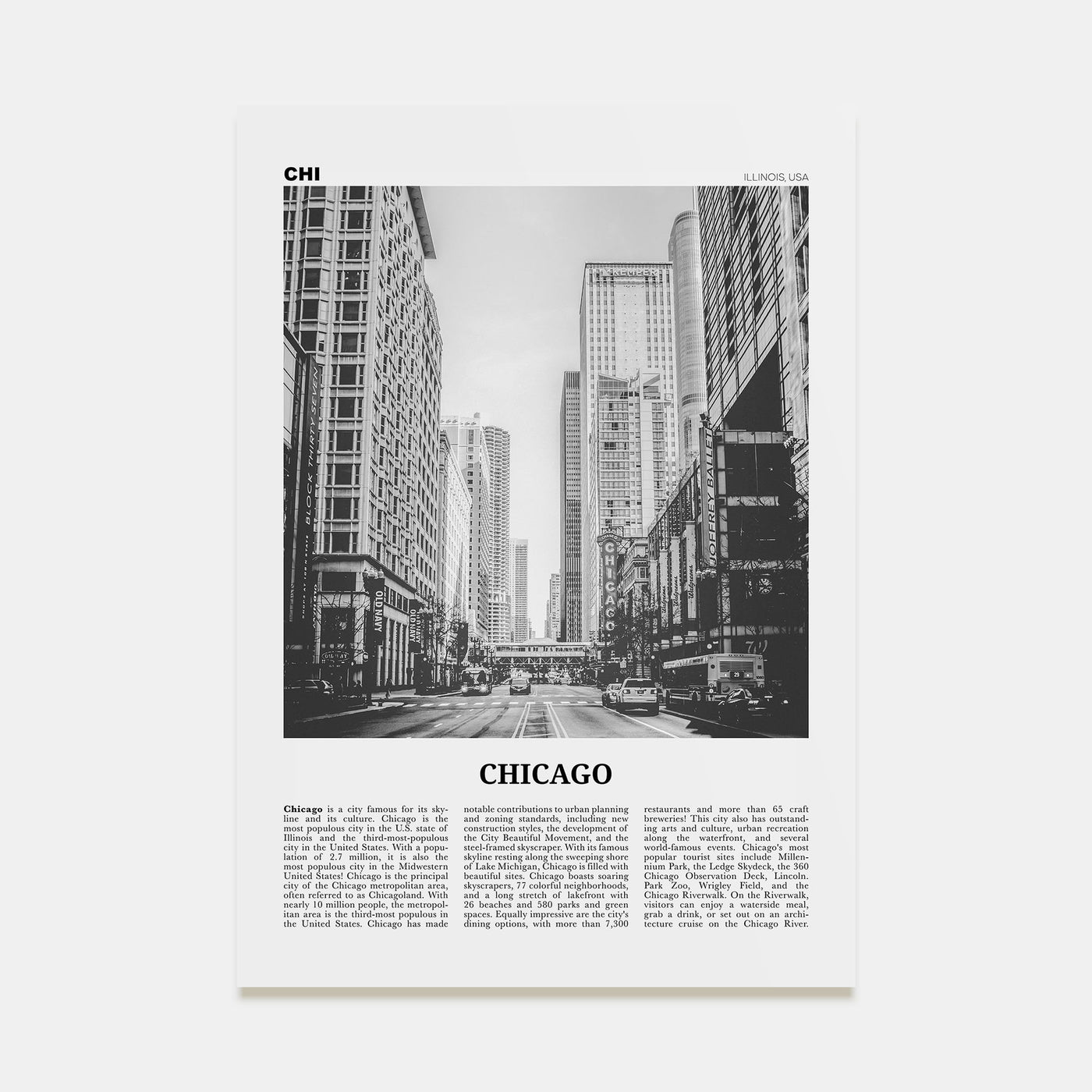 Chicago Travel B&W No 3 Poster