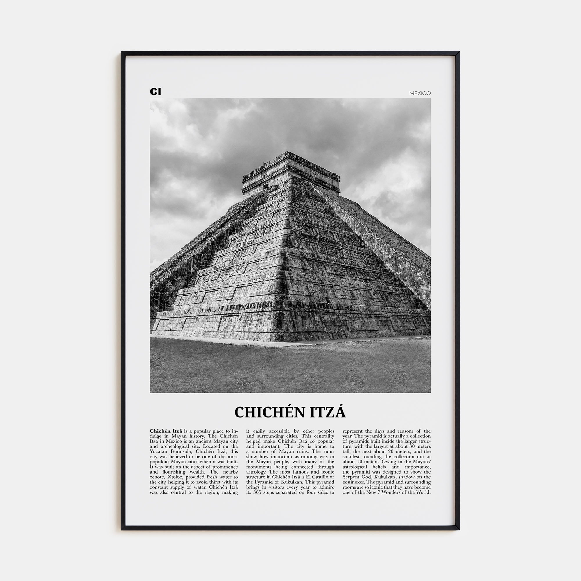 Chichén Itzá Travel B&W Poster