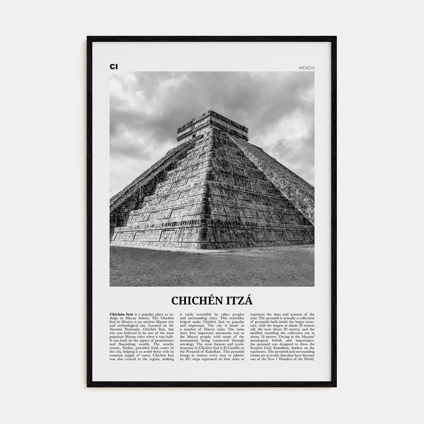 Chichén Itzá Travel B&W Poster