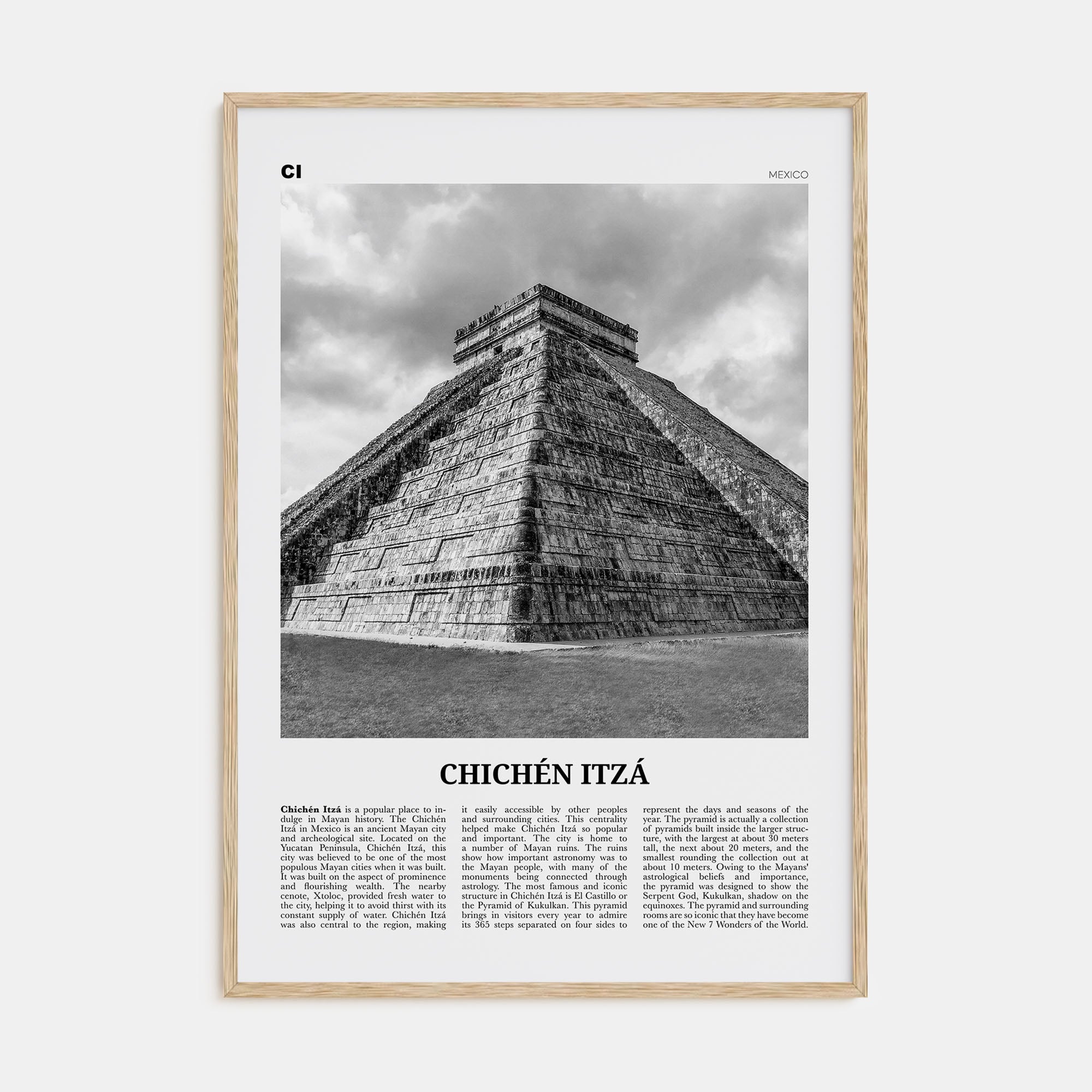 Chichén Itzá Travel B&W Poster