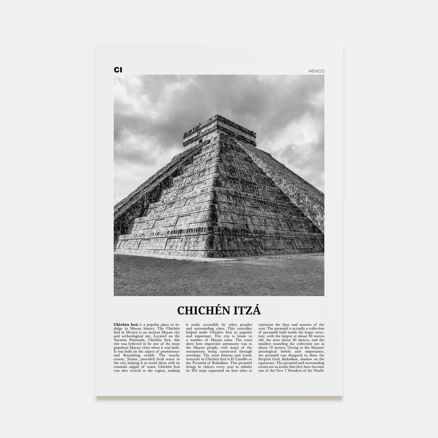 Chichén Itzá Travel B&W Poster