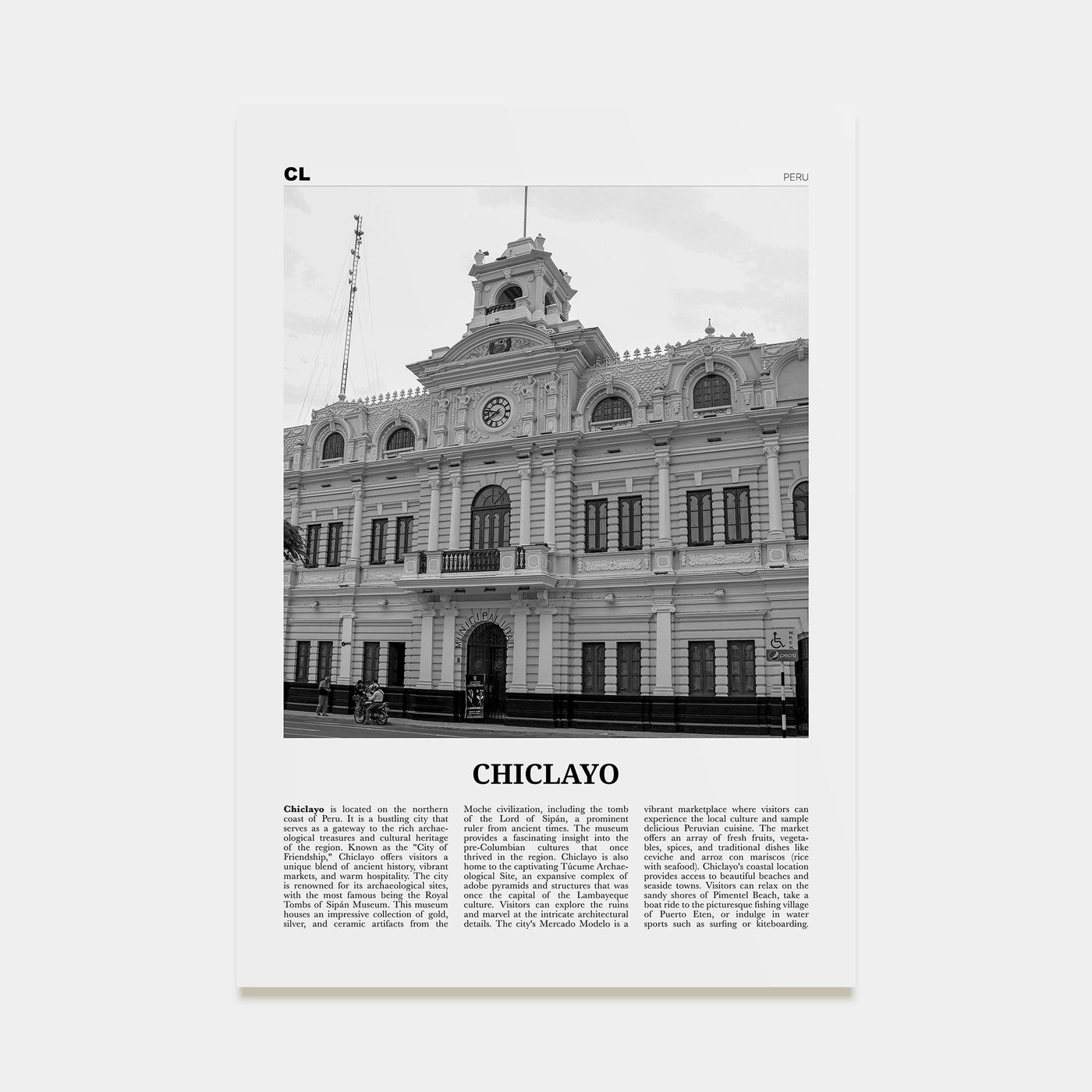 Chiclayo Travel B&W Poster
