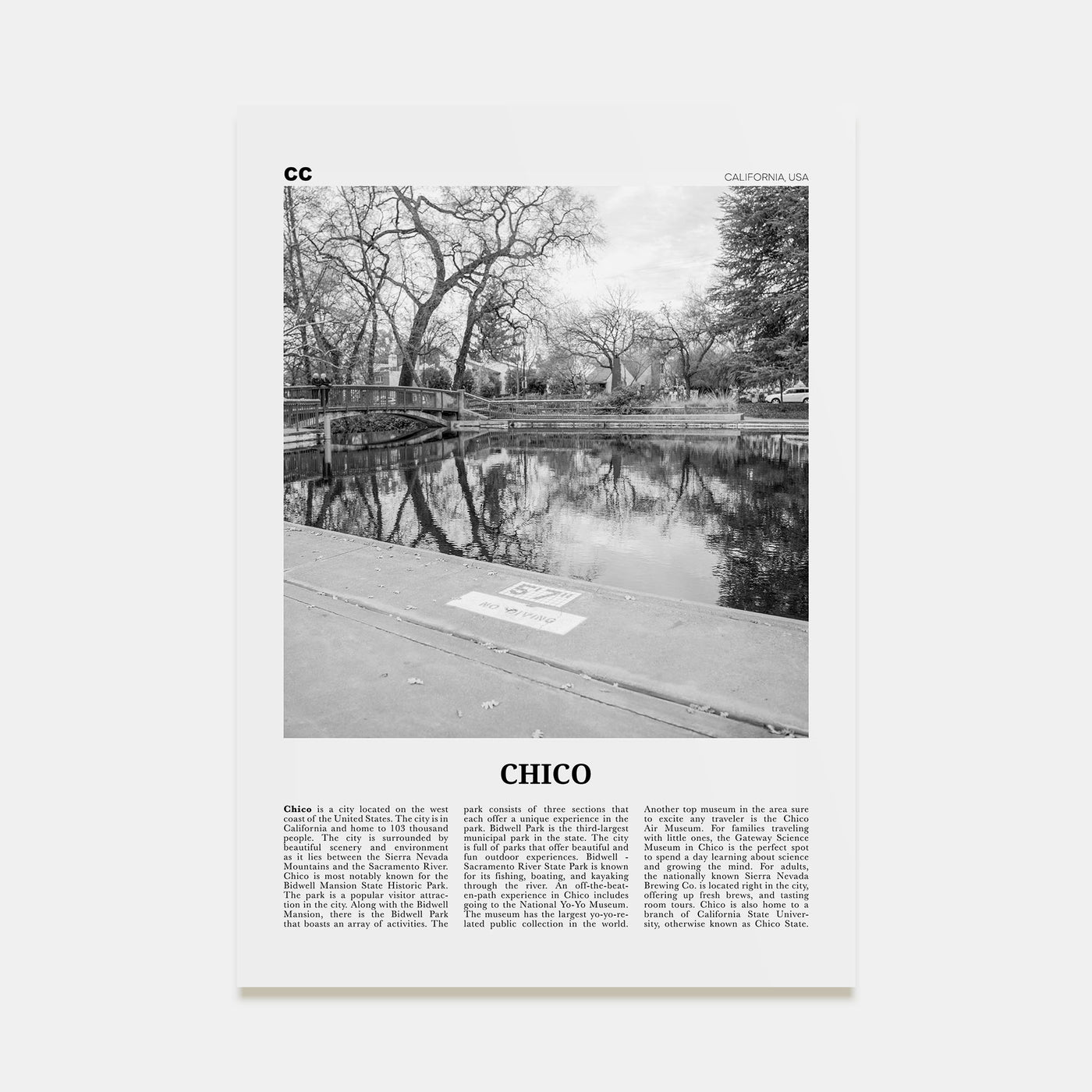 Chico Travel B&W Poster