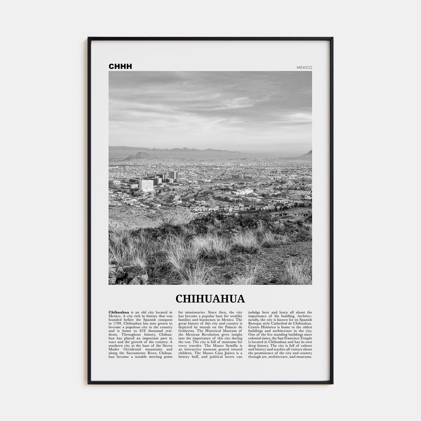 Chihuahua Travel B&W Poster