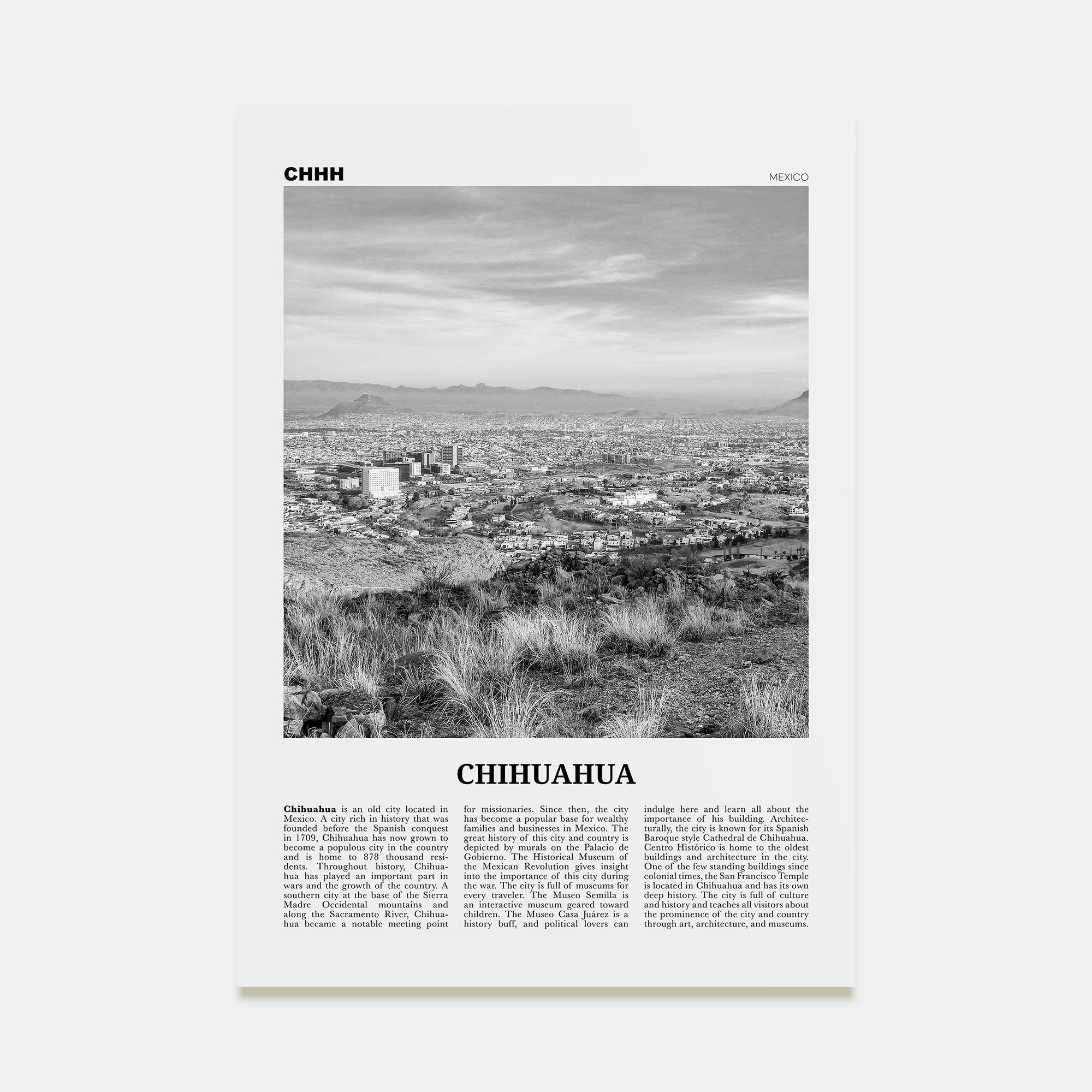 Chihuahua Travel B&W Poster