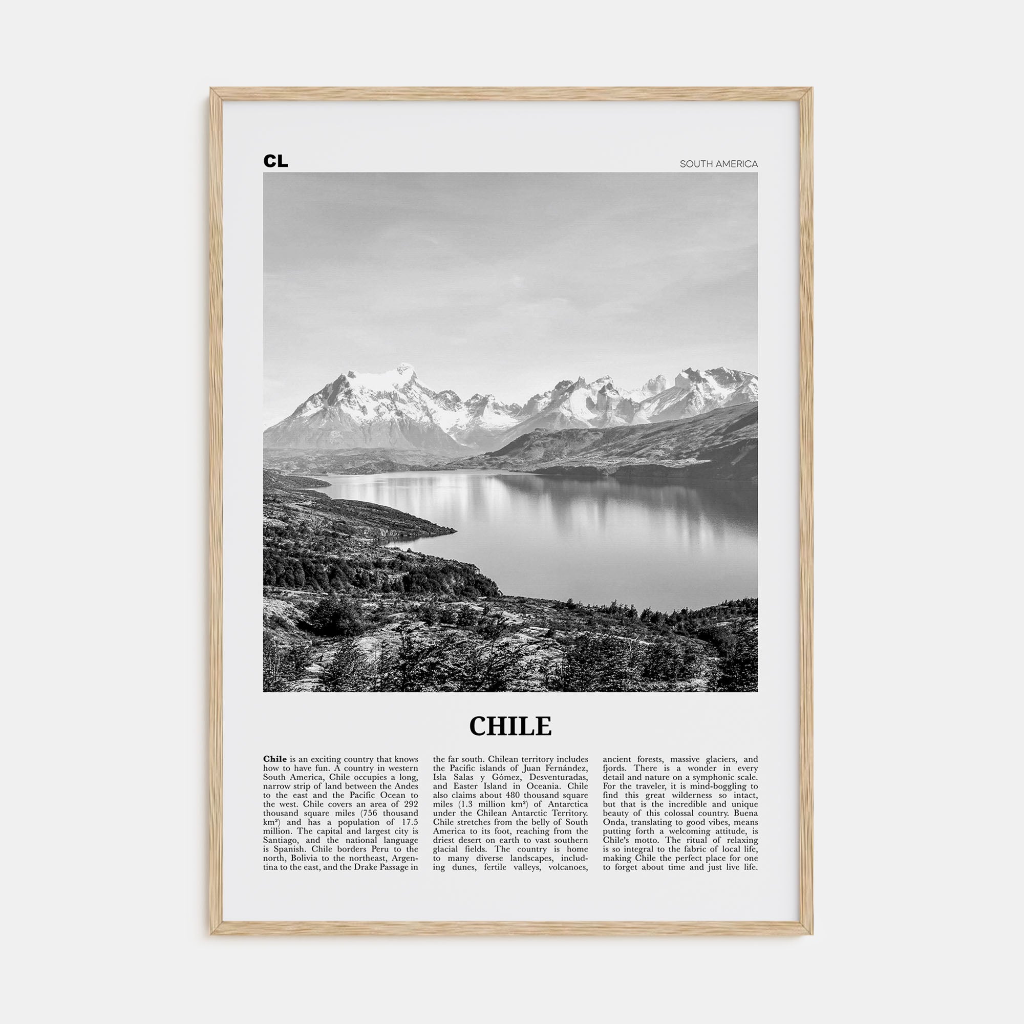 Chile Travel B&W No 1 Poster
