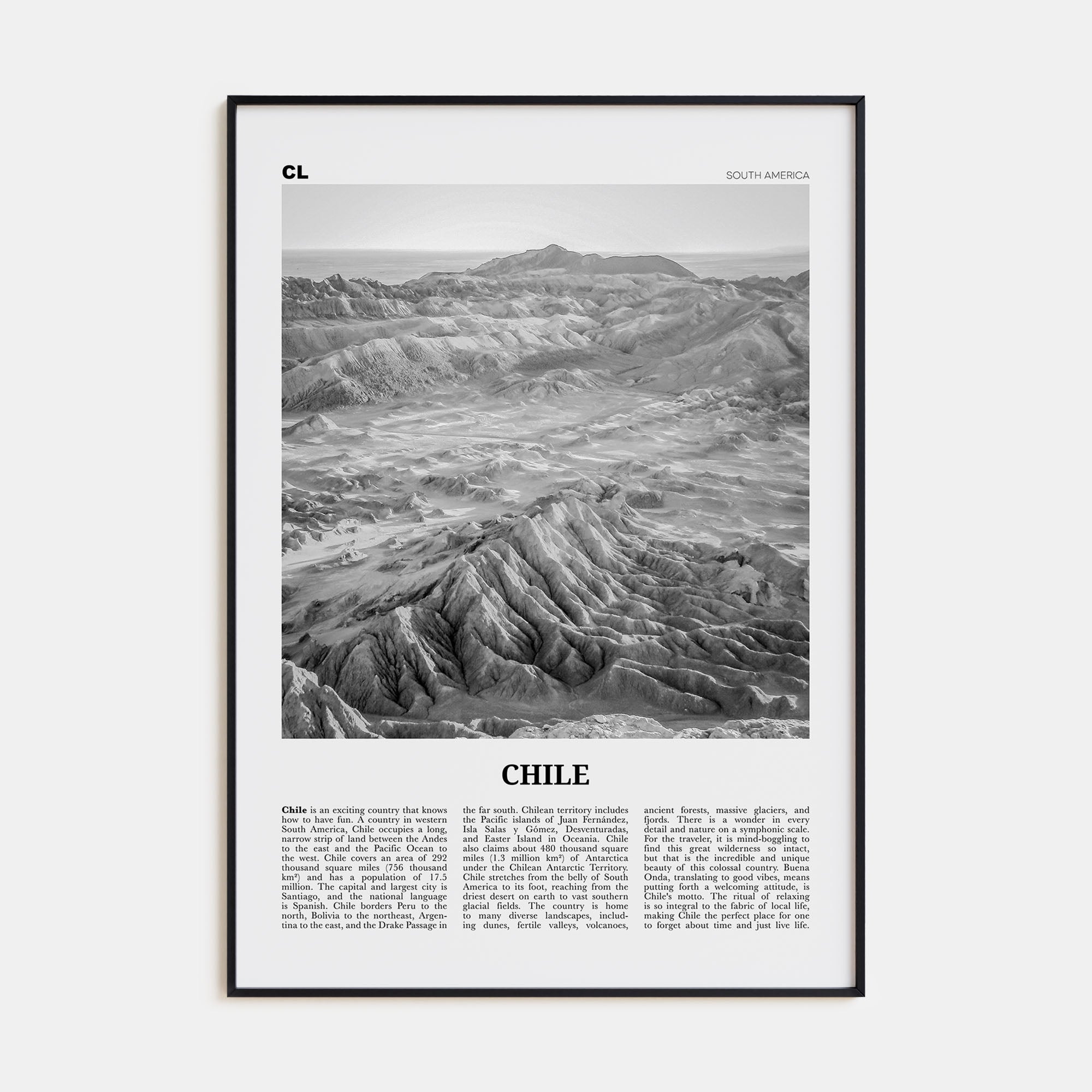 Chile Travel B&W No 2 Poster