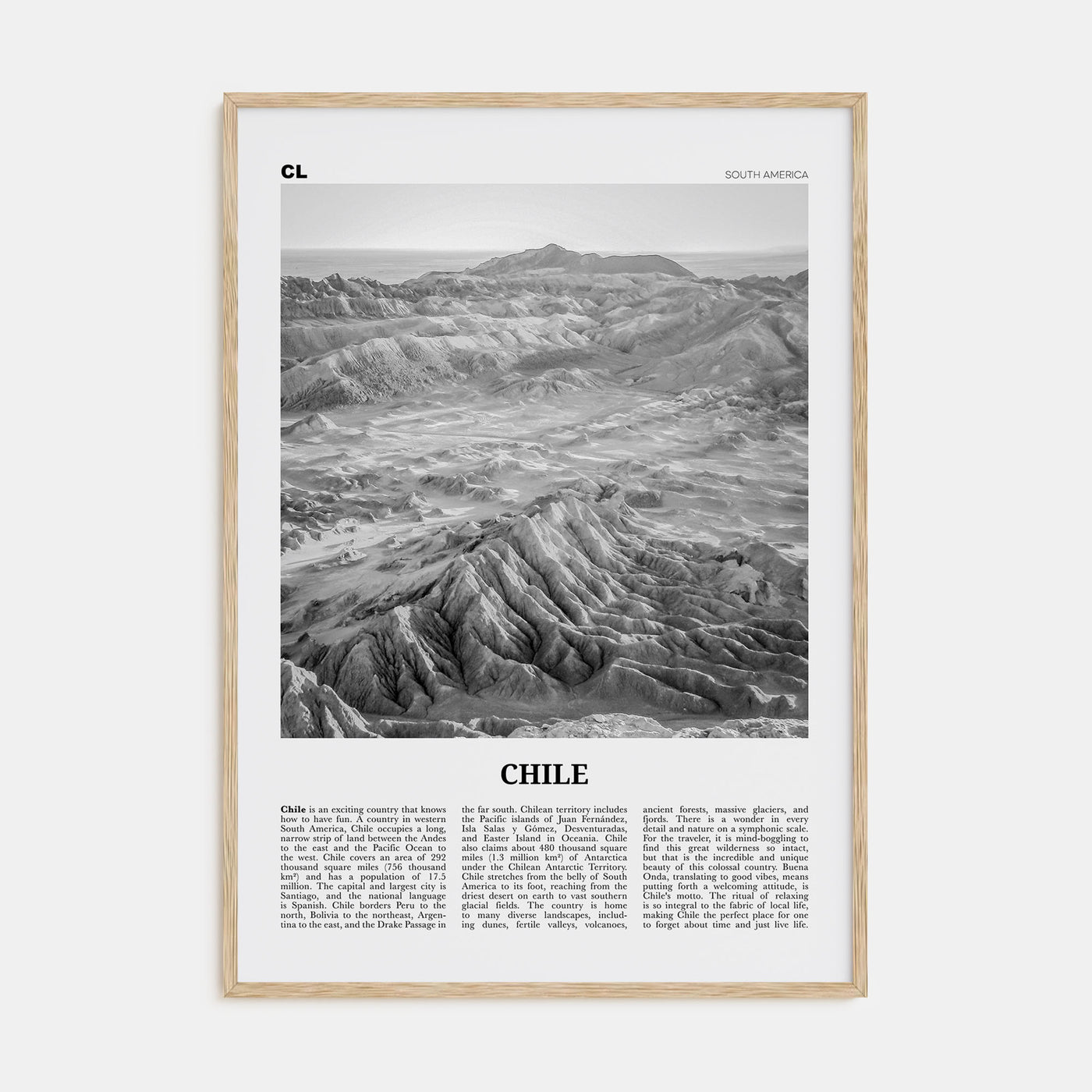 Chile Travel B&W No 2 Poster
