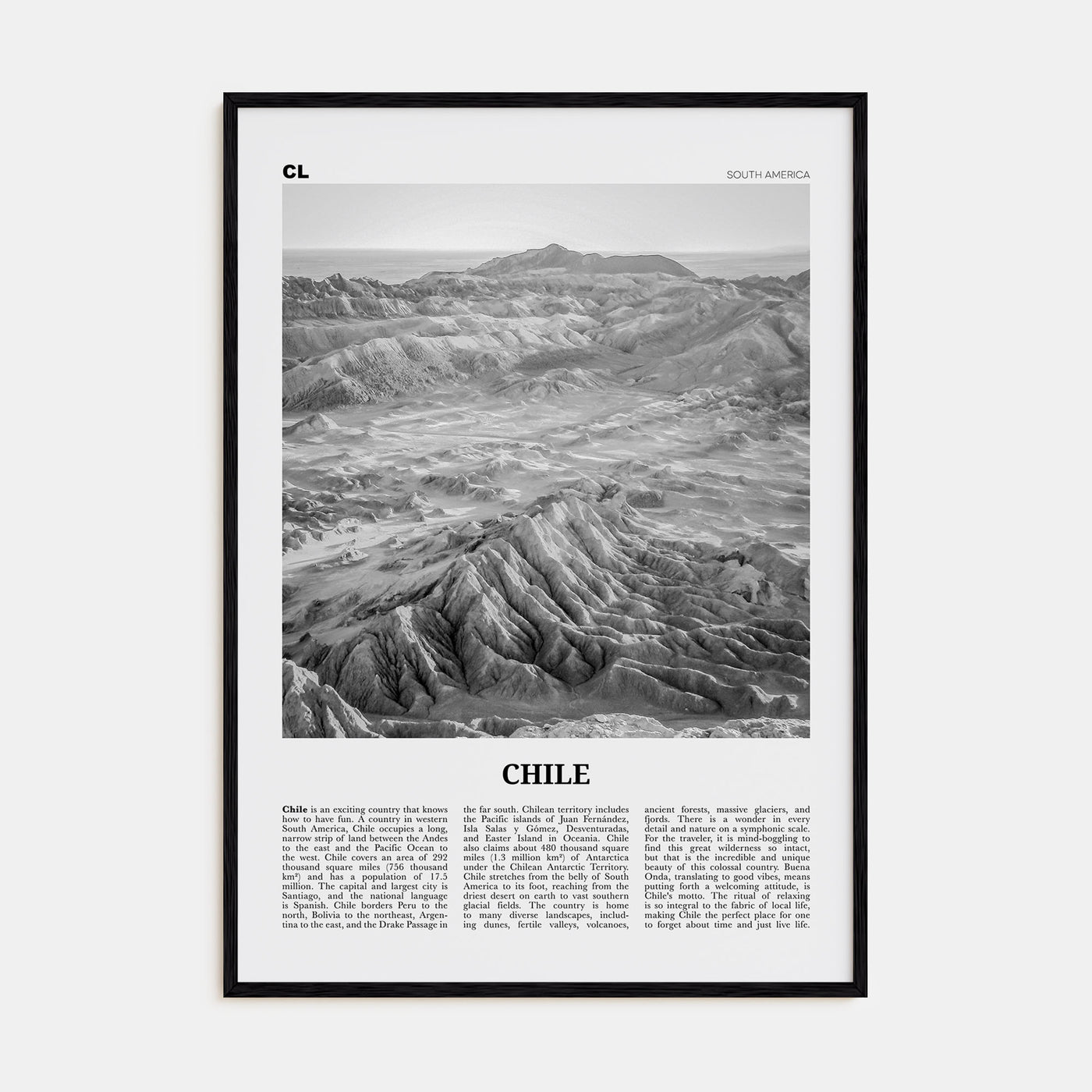 Chile Travel B&W No 2 Poster