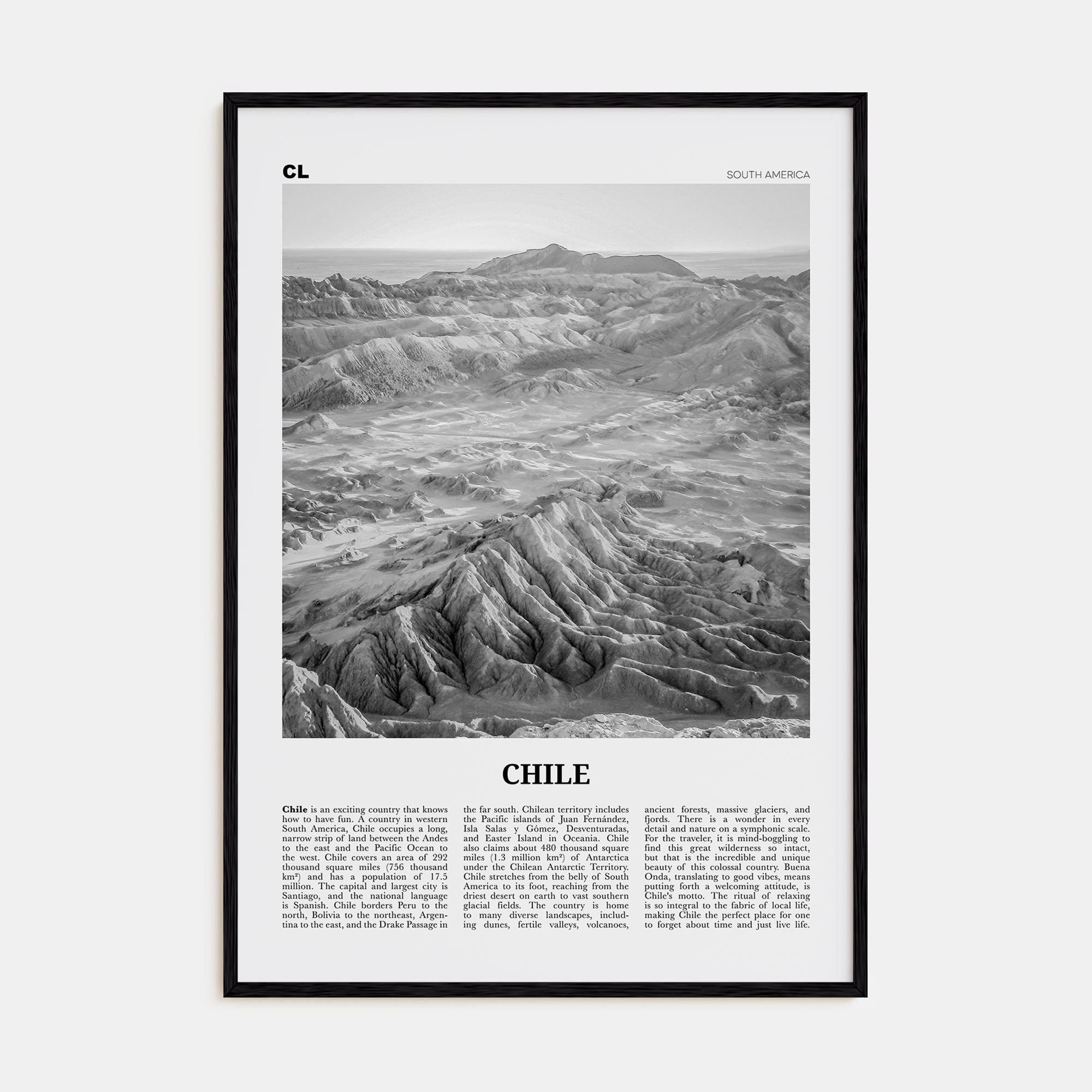 Chile Travel B&W No 2 Poster