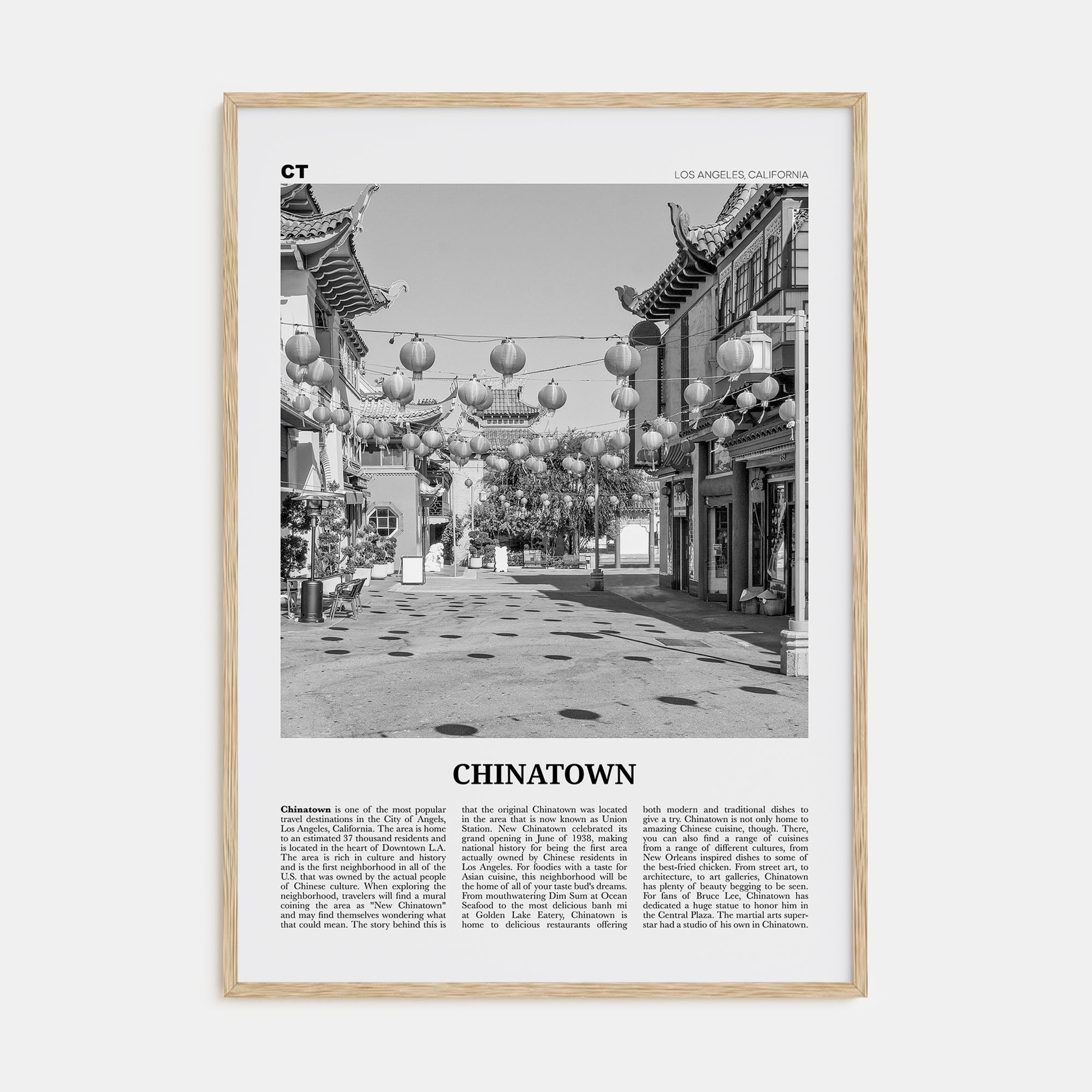 Chinatown, Los Angeles Travel B&W Poster