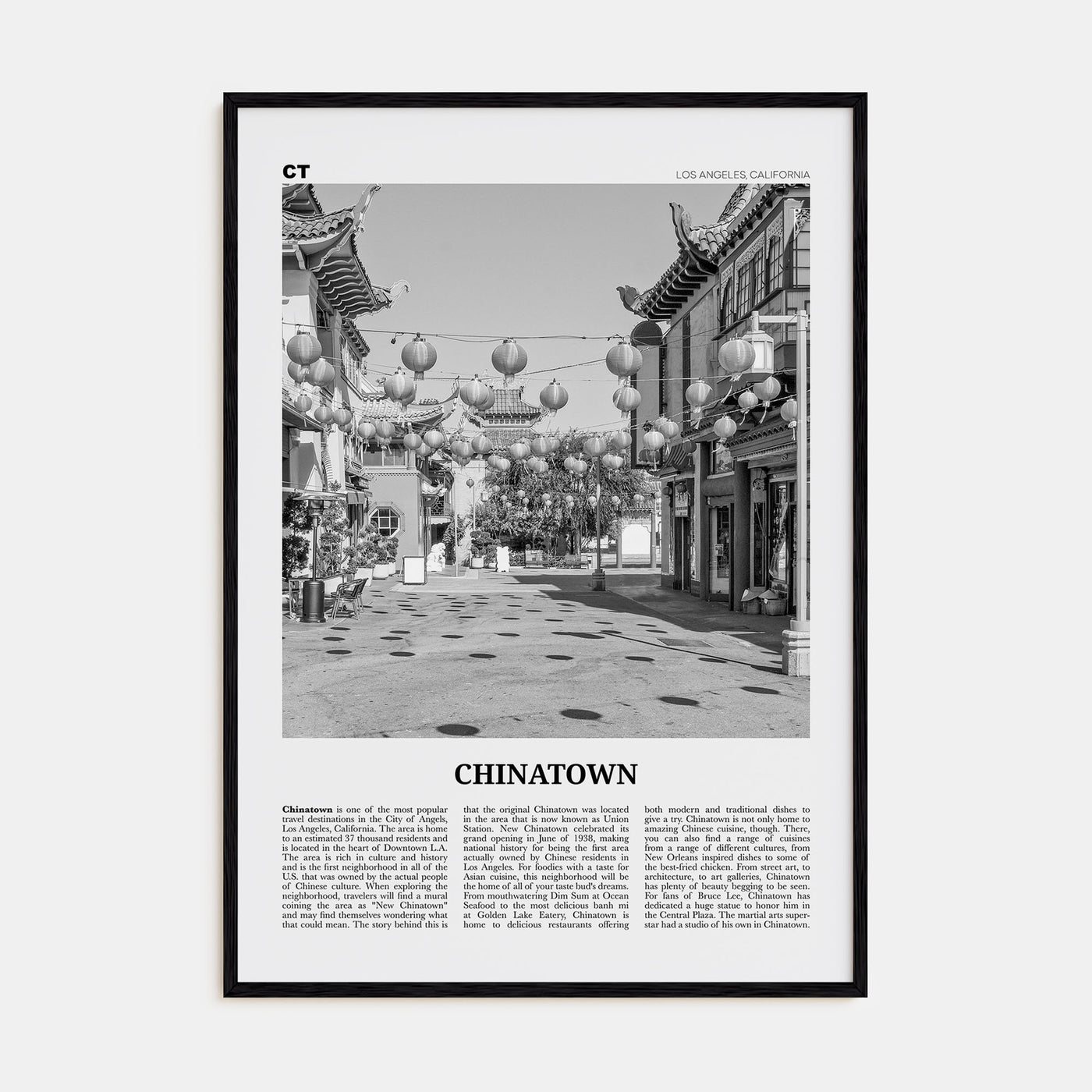 Chinatown, Los Angeles Travel B&W Poster