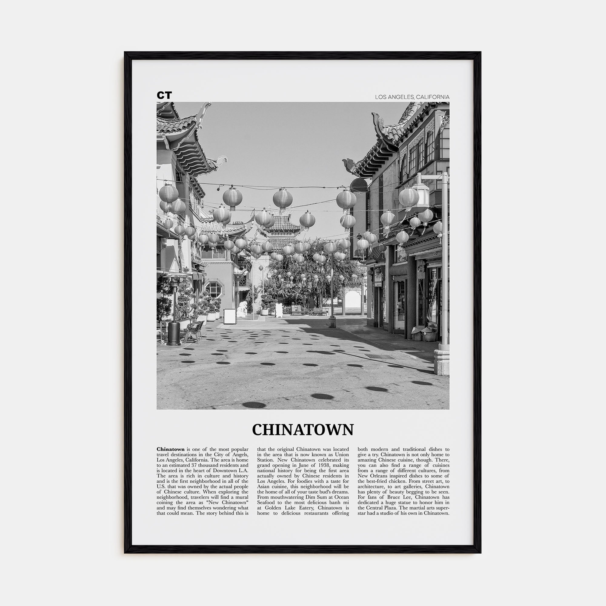 Chinatown, Los Angeles Travel B&W Poster