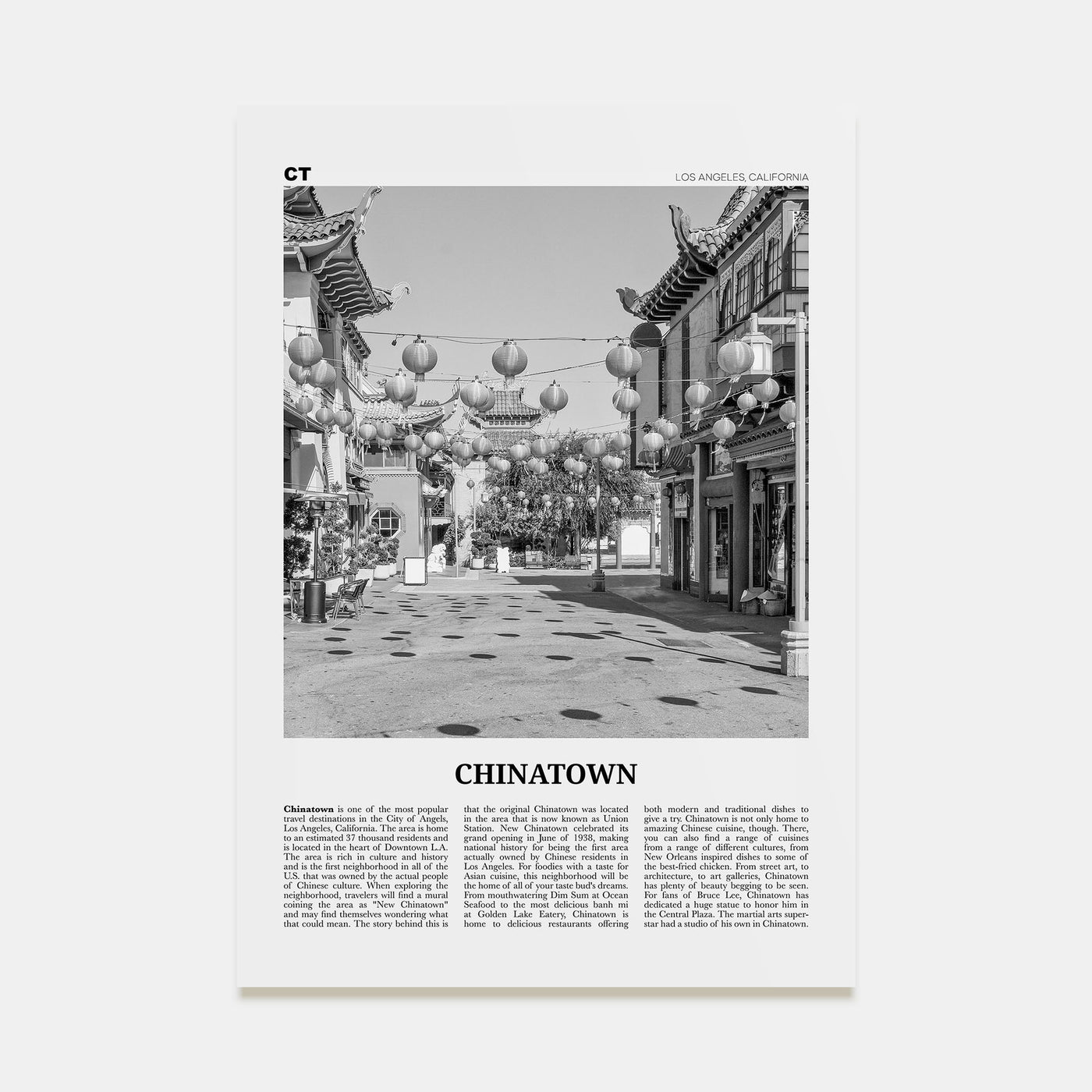 Chinatown, Los Angeles Travel B&W Poster