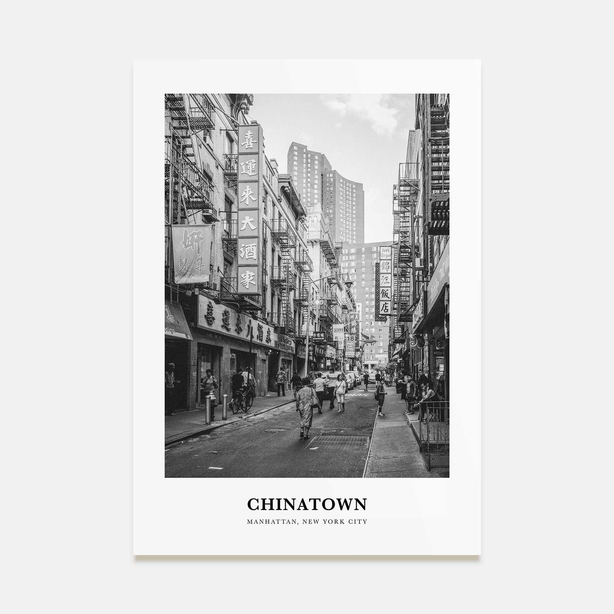 Chinatown, New York City Portrait B&W Poster