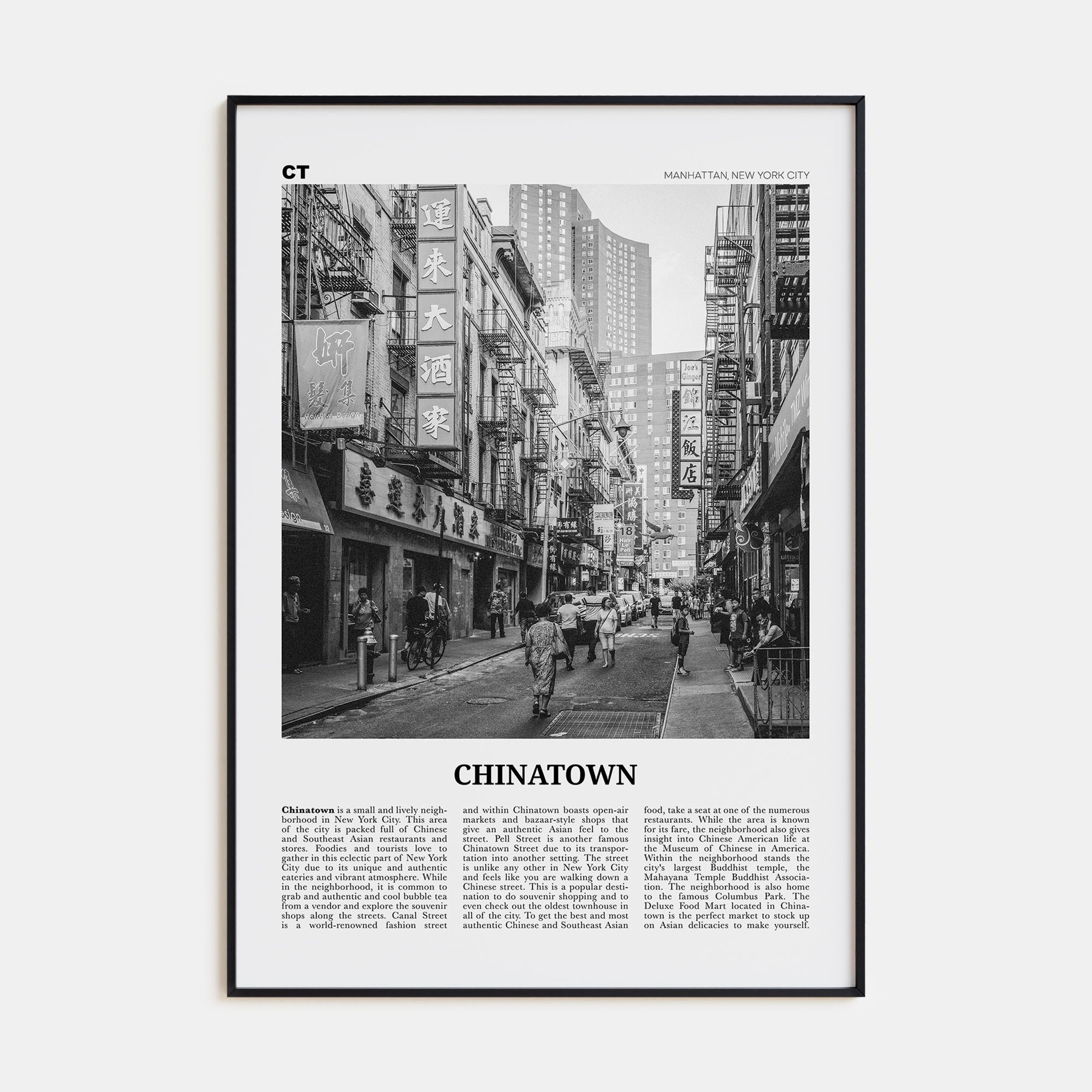 Chinatown, New York City Travel B&W Poster