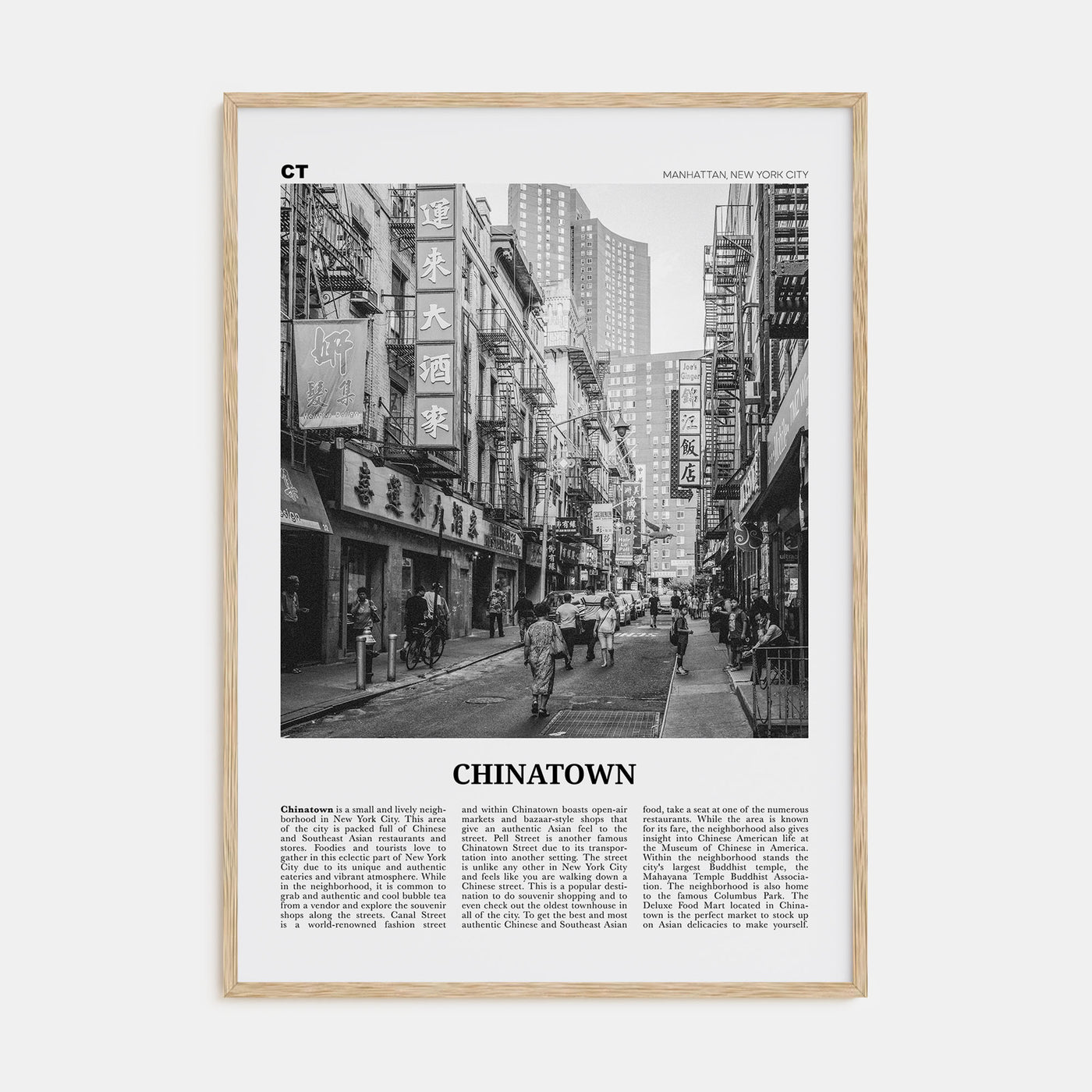 Chinatown, New York City Travel B&W Poster
