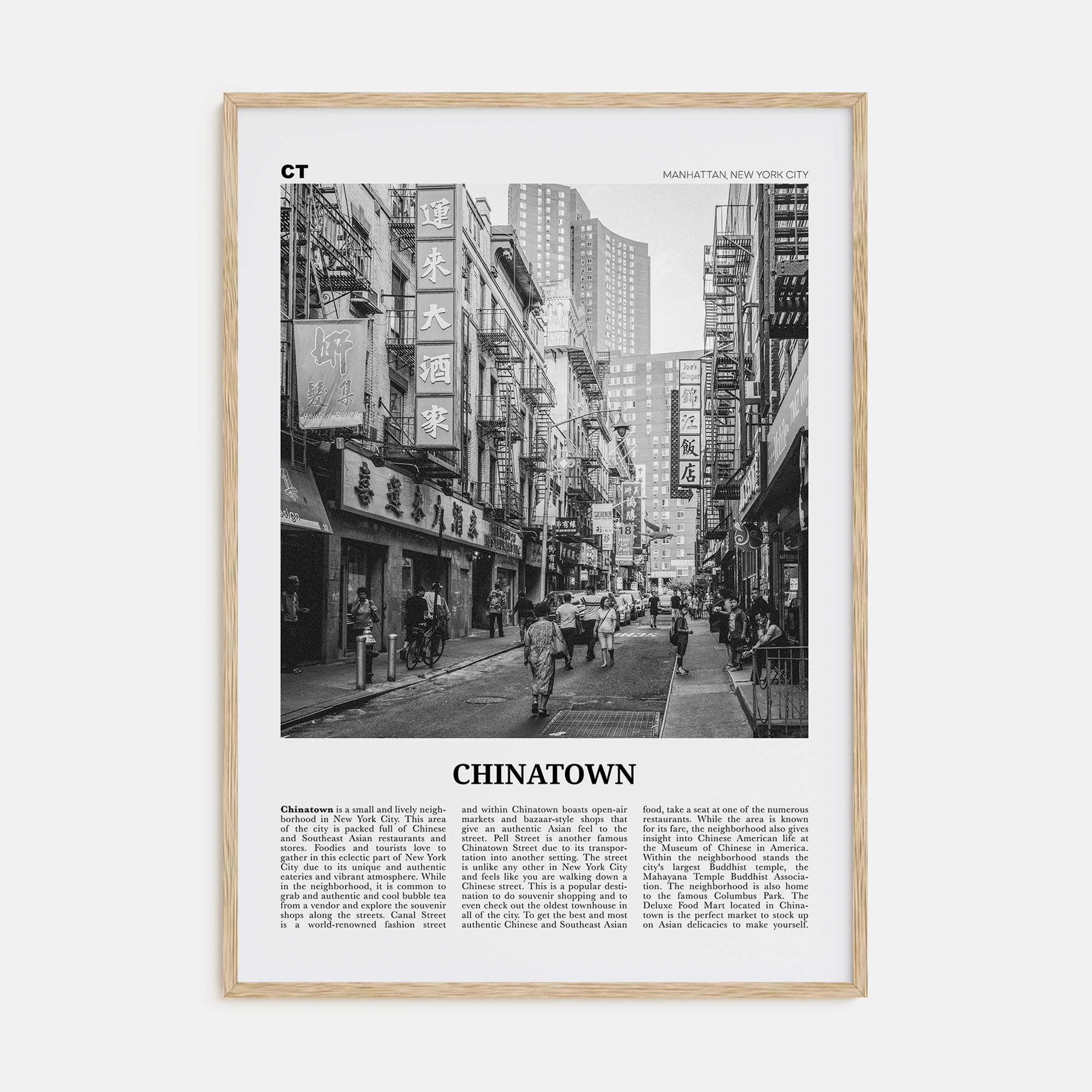 Chinatown, New York City Travel B&W Poster