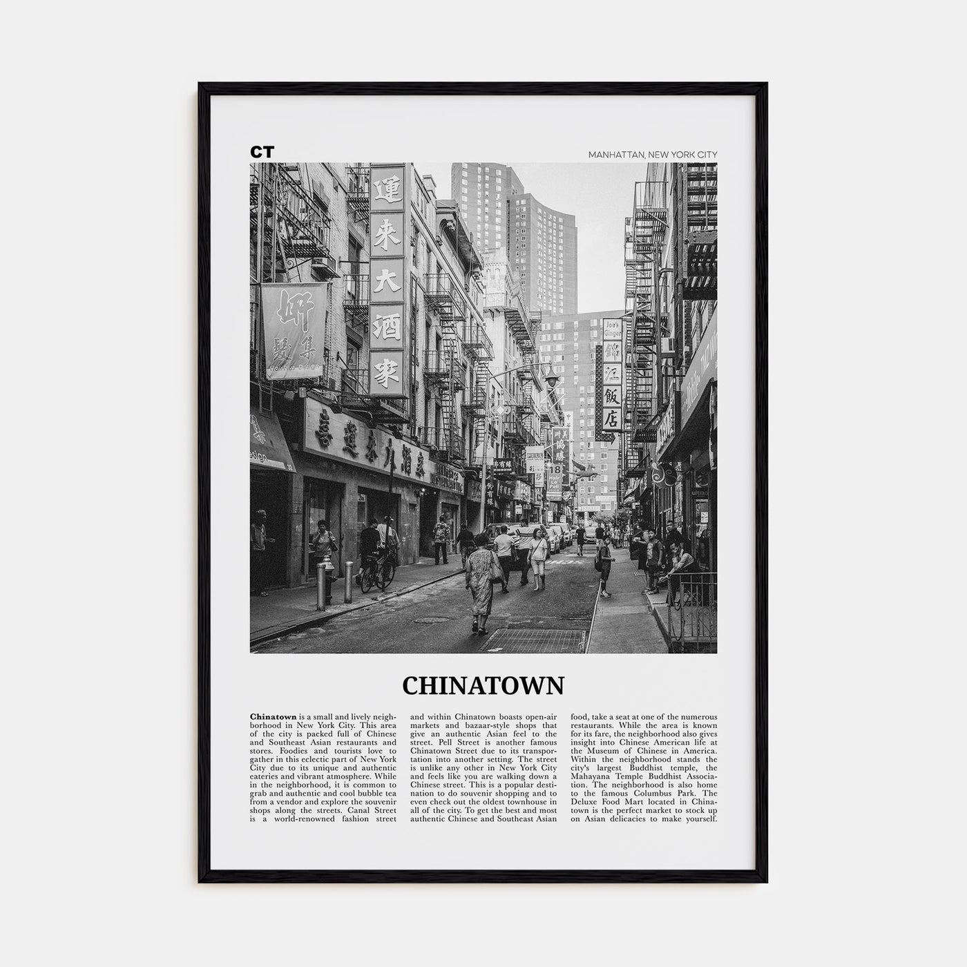 Chinatown, New York City Travel B&W Poster