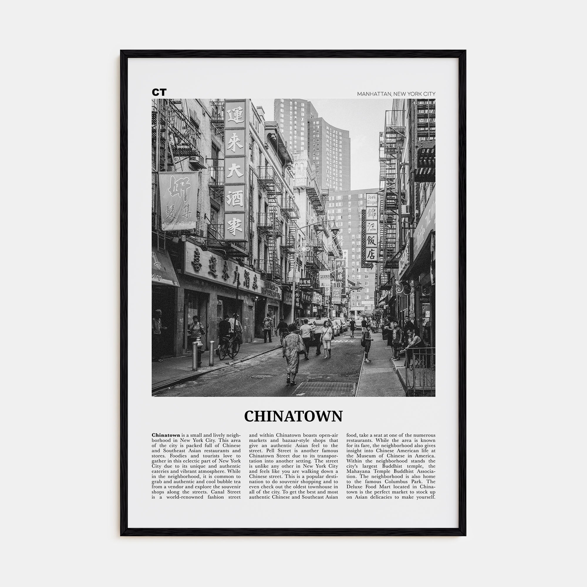 Chinatown, New York City Travel B&W Poster