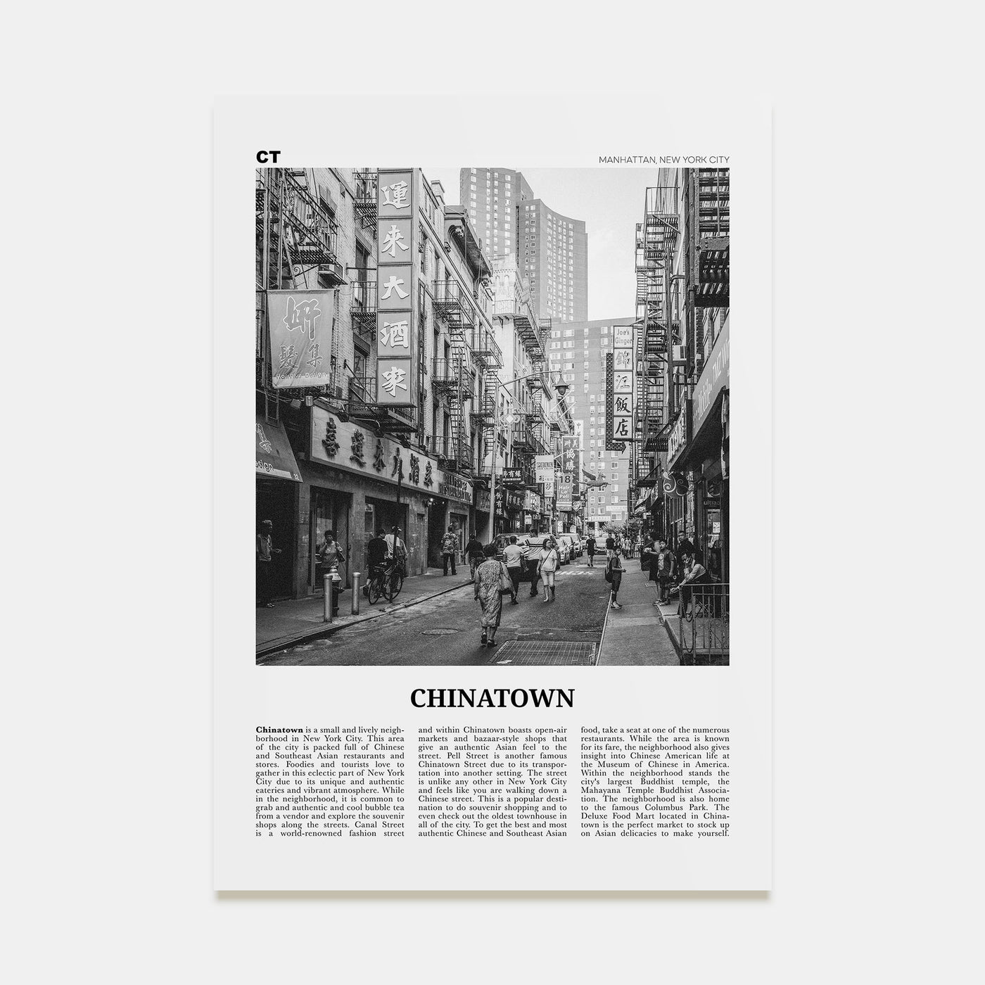 Chinatown, New York City Travel B&W Poster