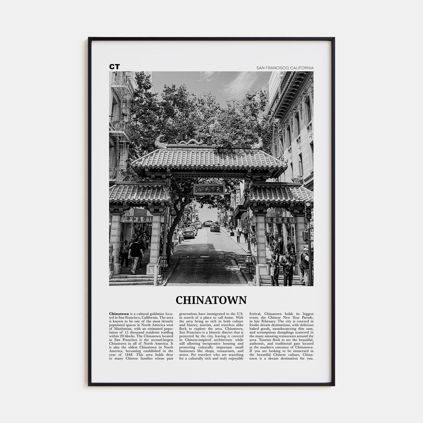 Chinatown, San Francisco Travel B&W Poster