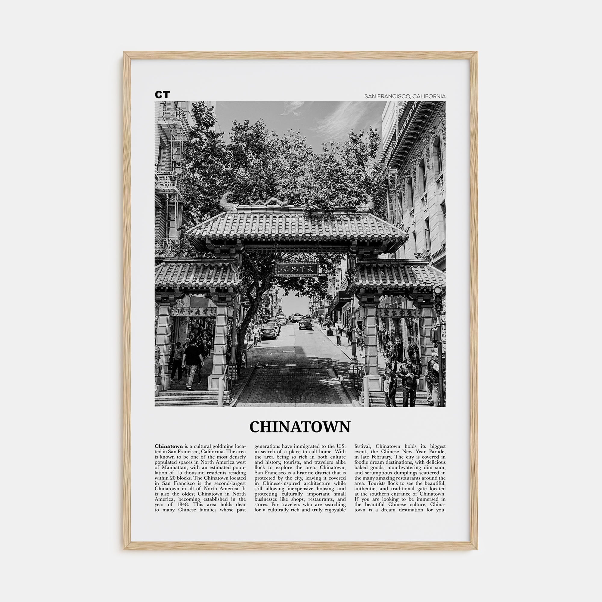 Chinatown, San Francisco Travel B&W Poster