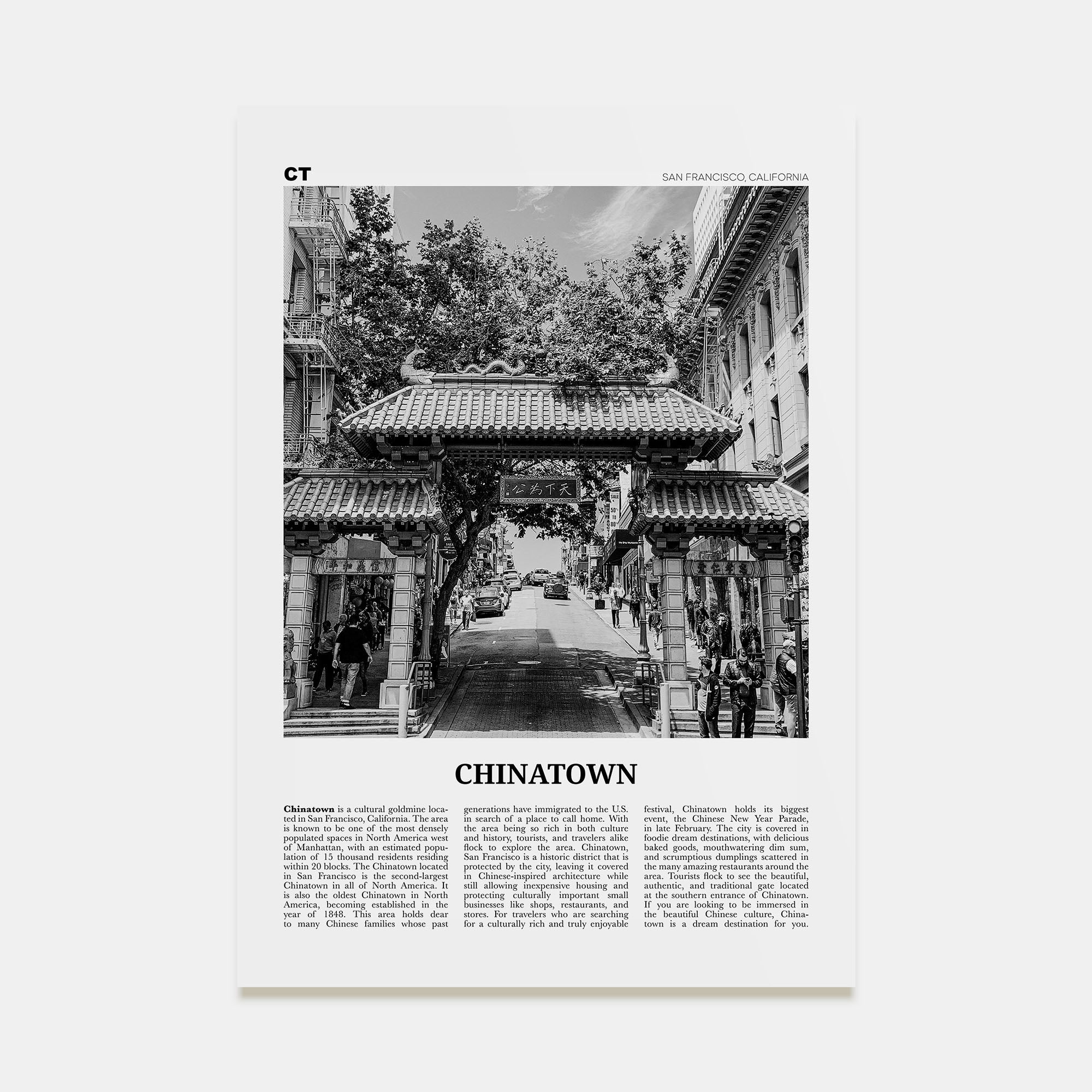 Chinatown, San Francisco Travel B&W Poster