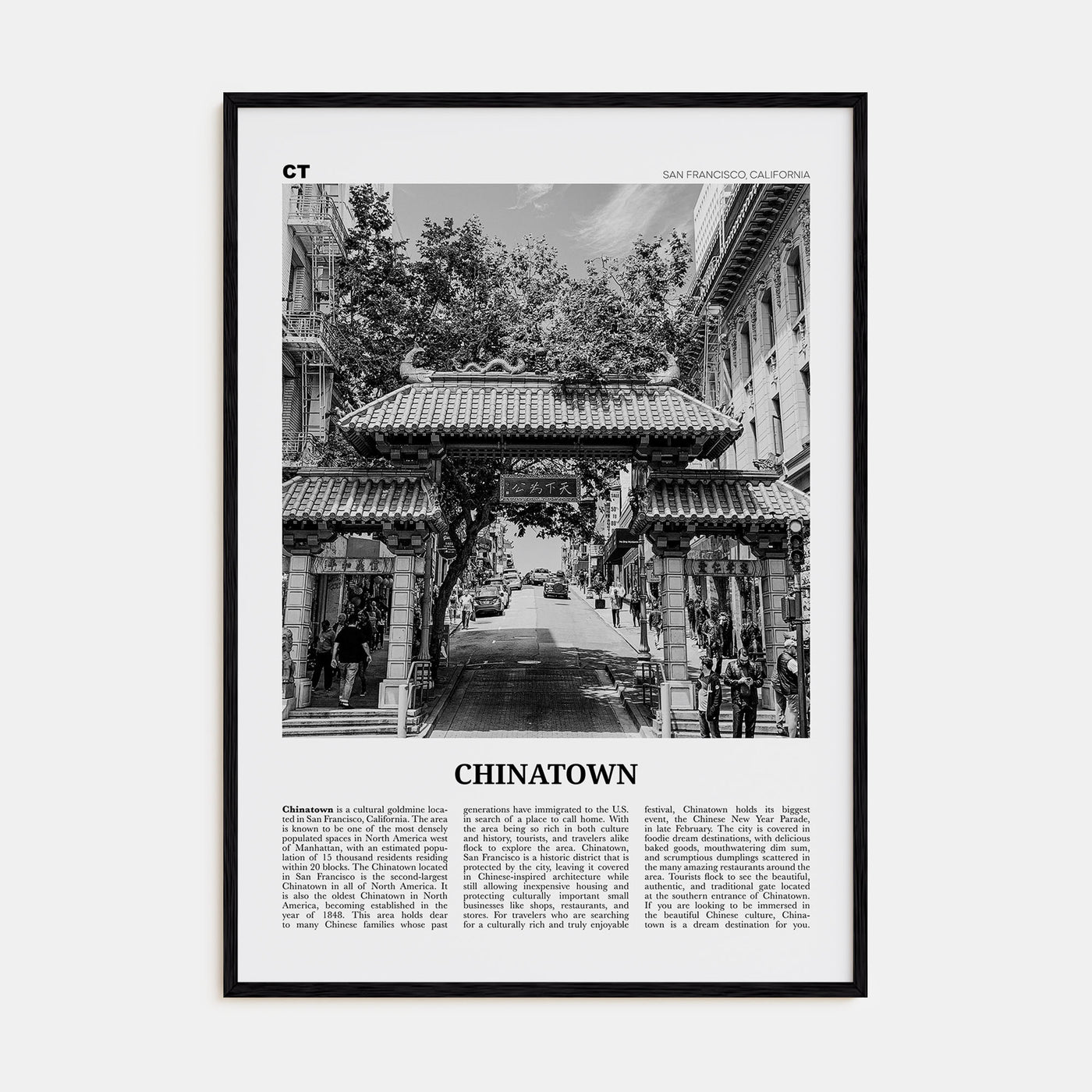 Chinatown, San Francisco Travel B&W Poster