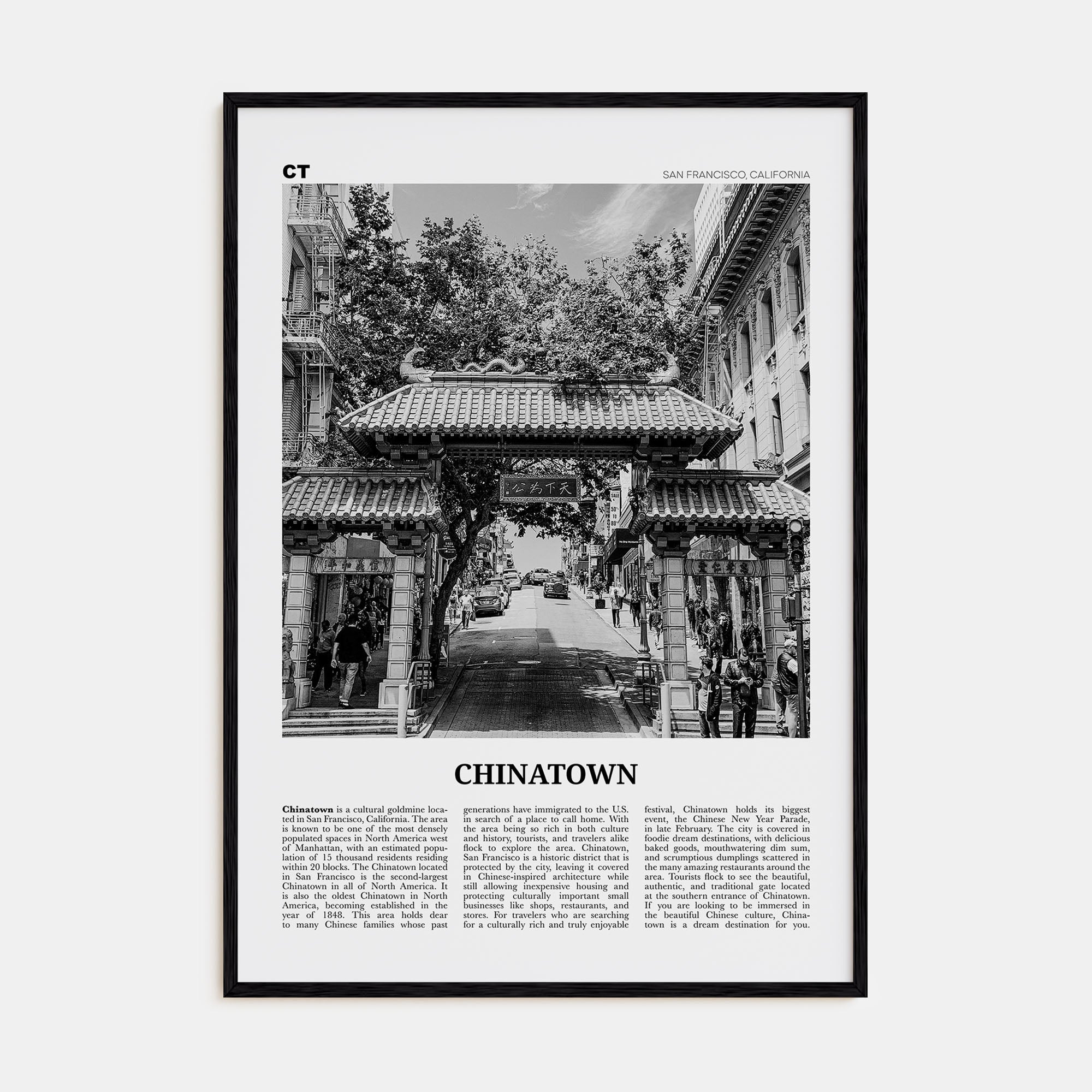 Chinatown, San Francisco Travel B&W Poster