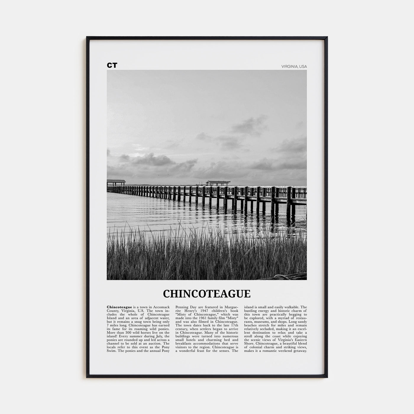 Chincoteague Travel B&W Poster