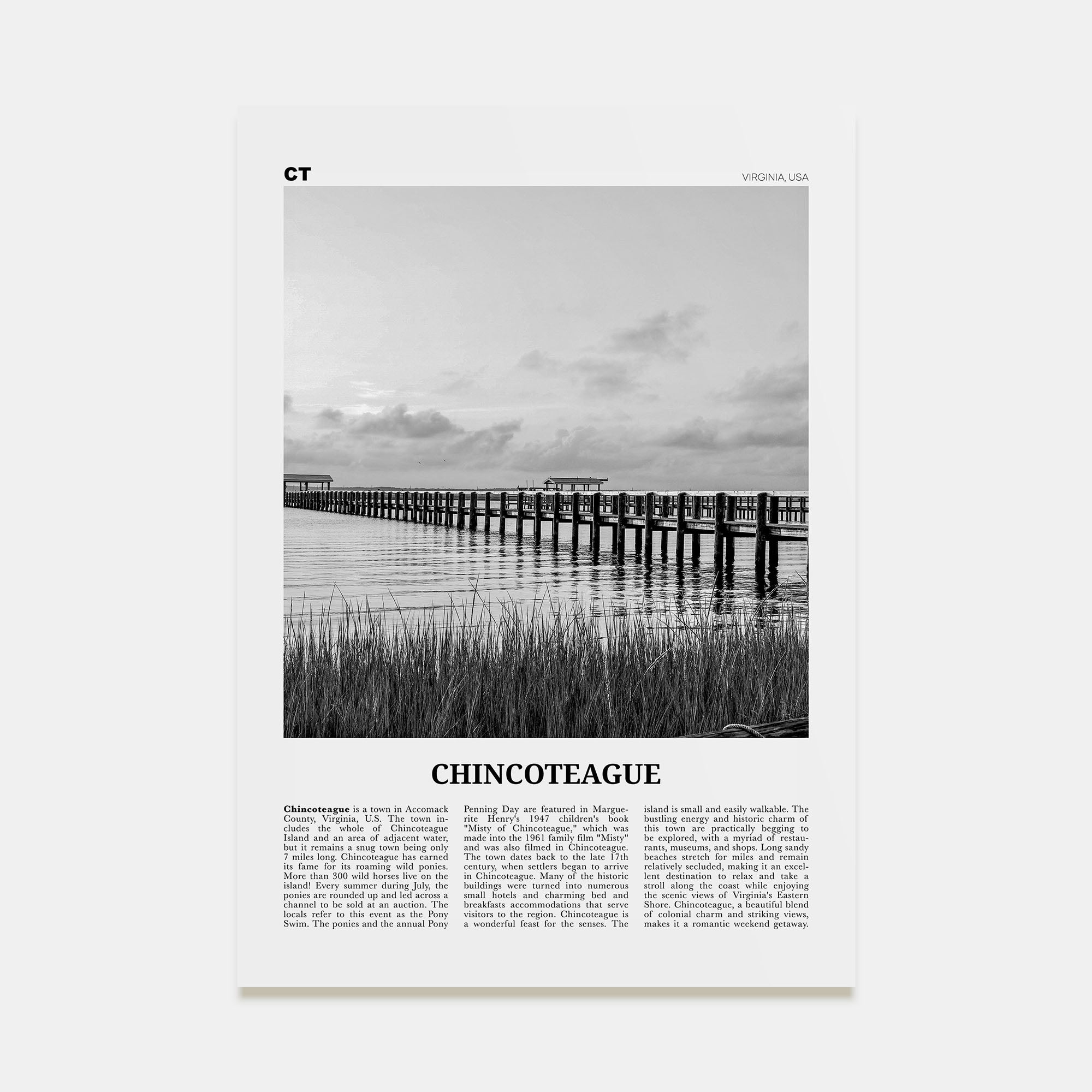Chincoteague Travel B&W Poster