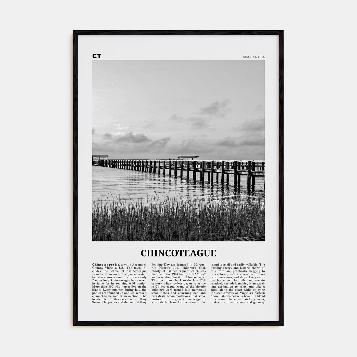 Chincoteague Travel B&W Poster