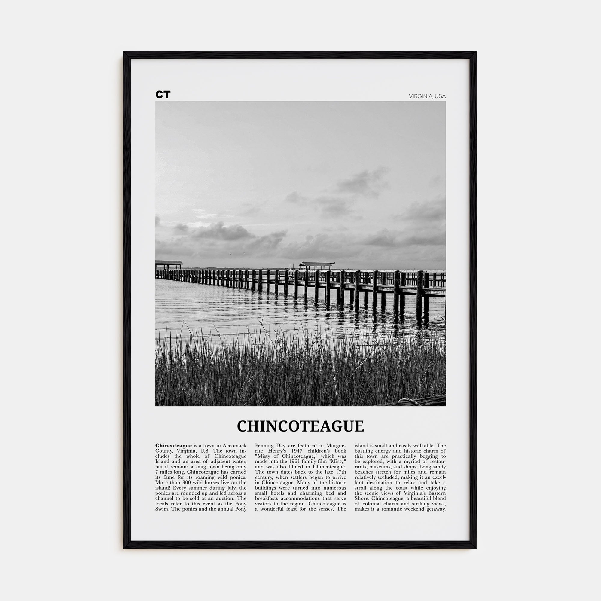 Chincoteague Travel B&W Poster