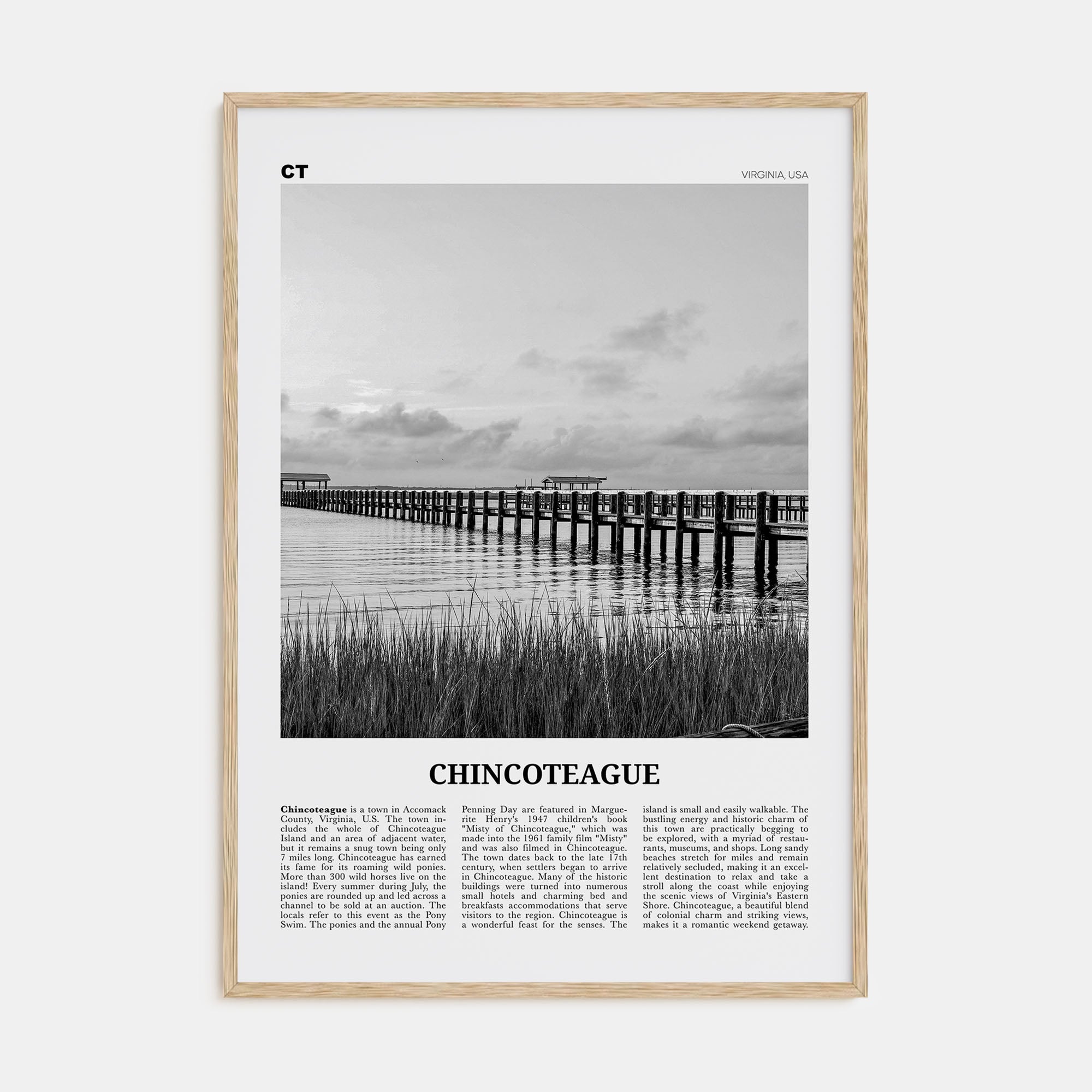 Chincoteague Travel B&W Poster