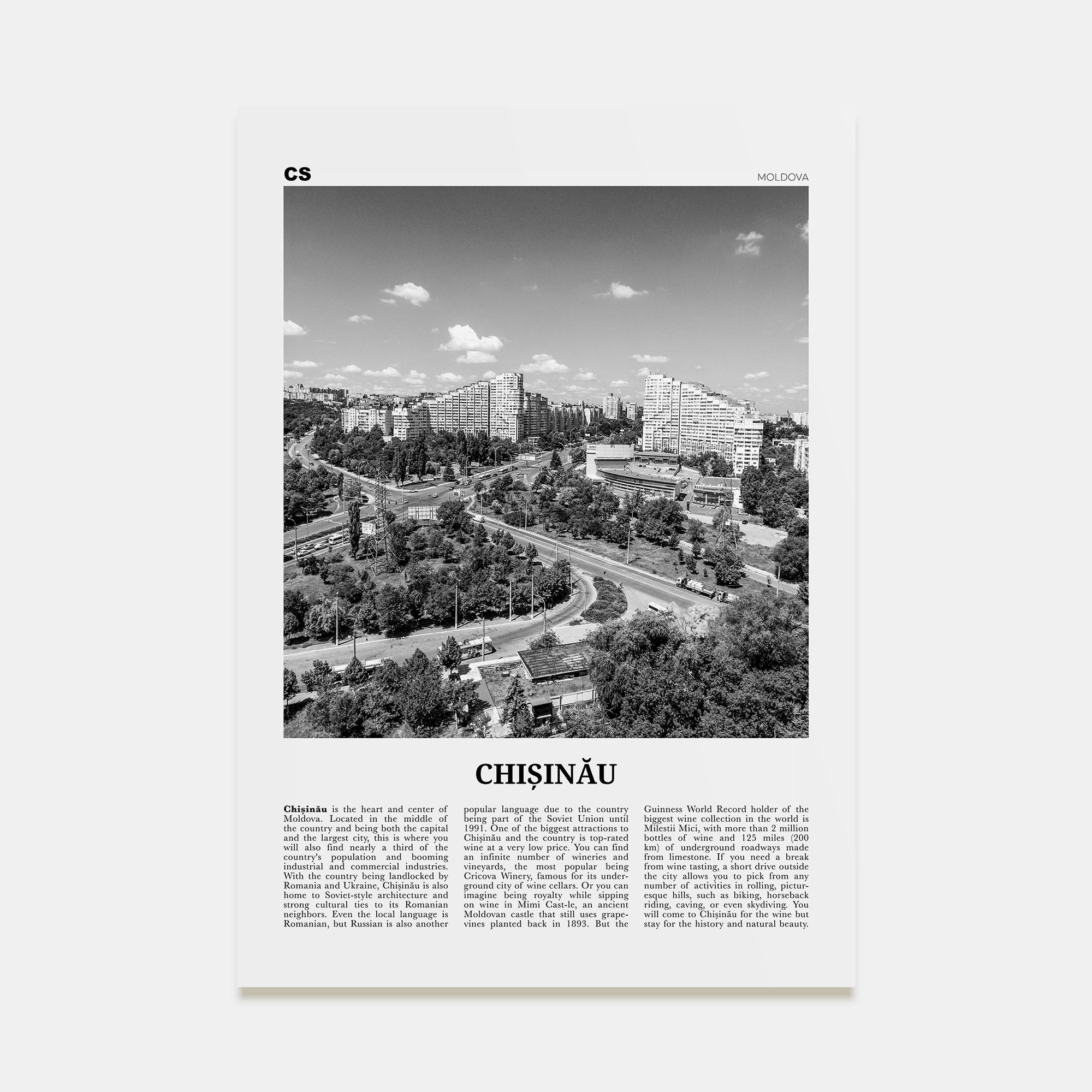 Chișinău Travel B&W Poster